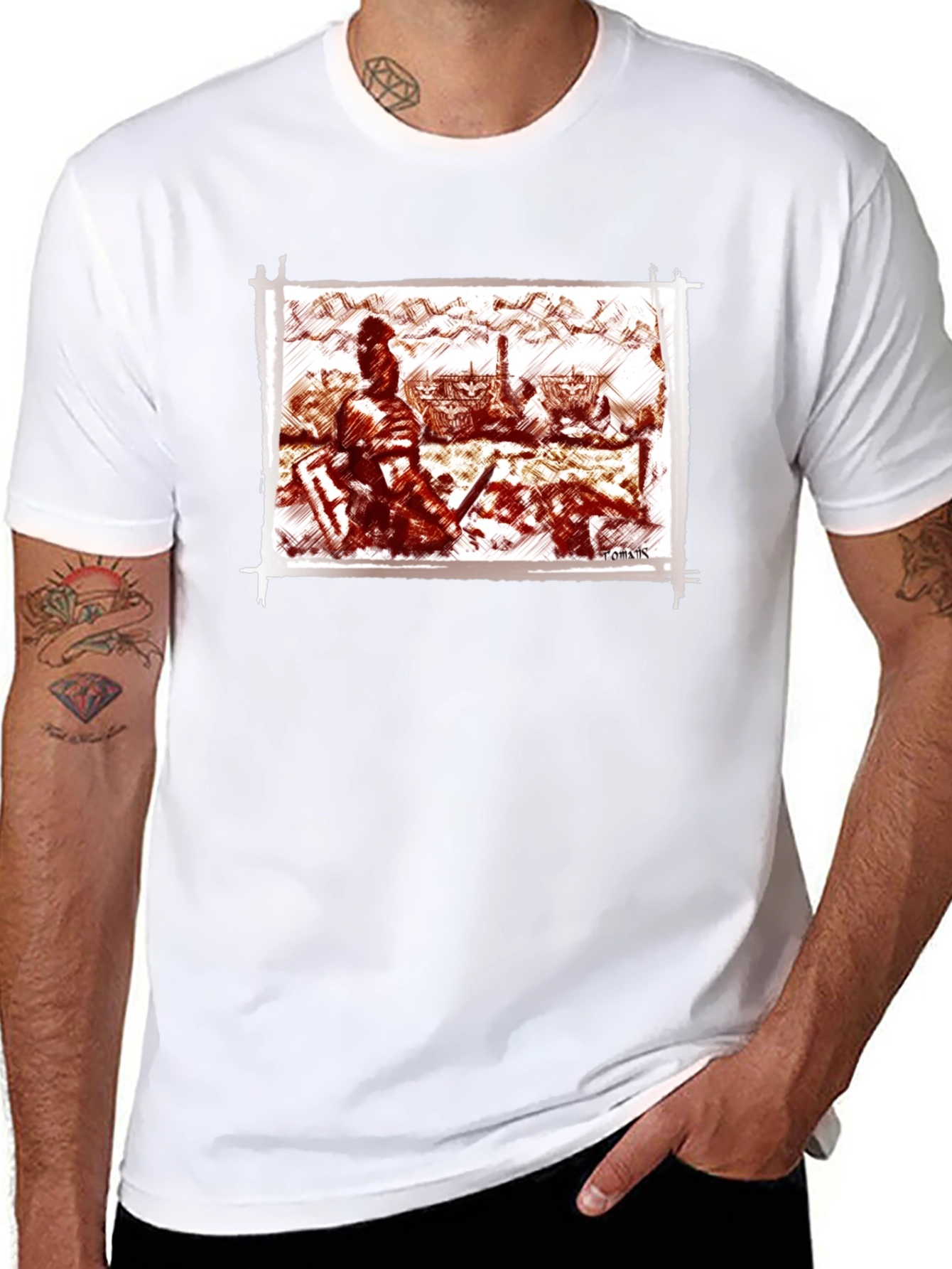 Warrior Sketch Tee - Black Cotton T-Shirt