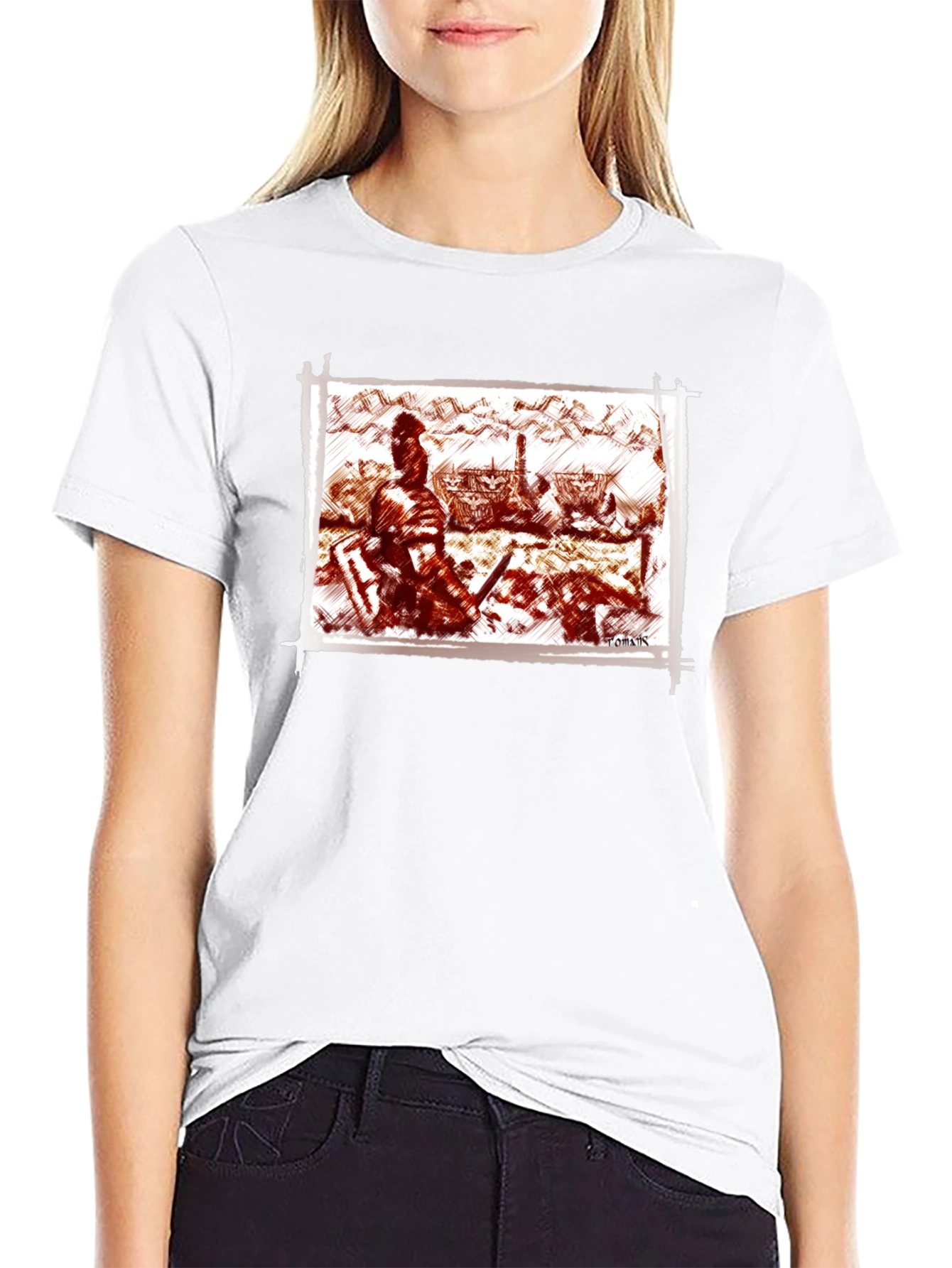 Warrior Sketch Tee - Black Cotton T-Shirt