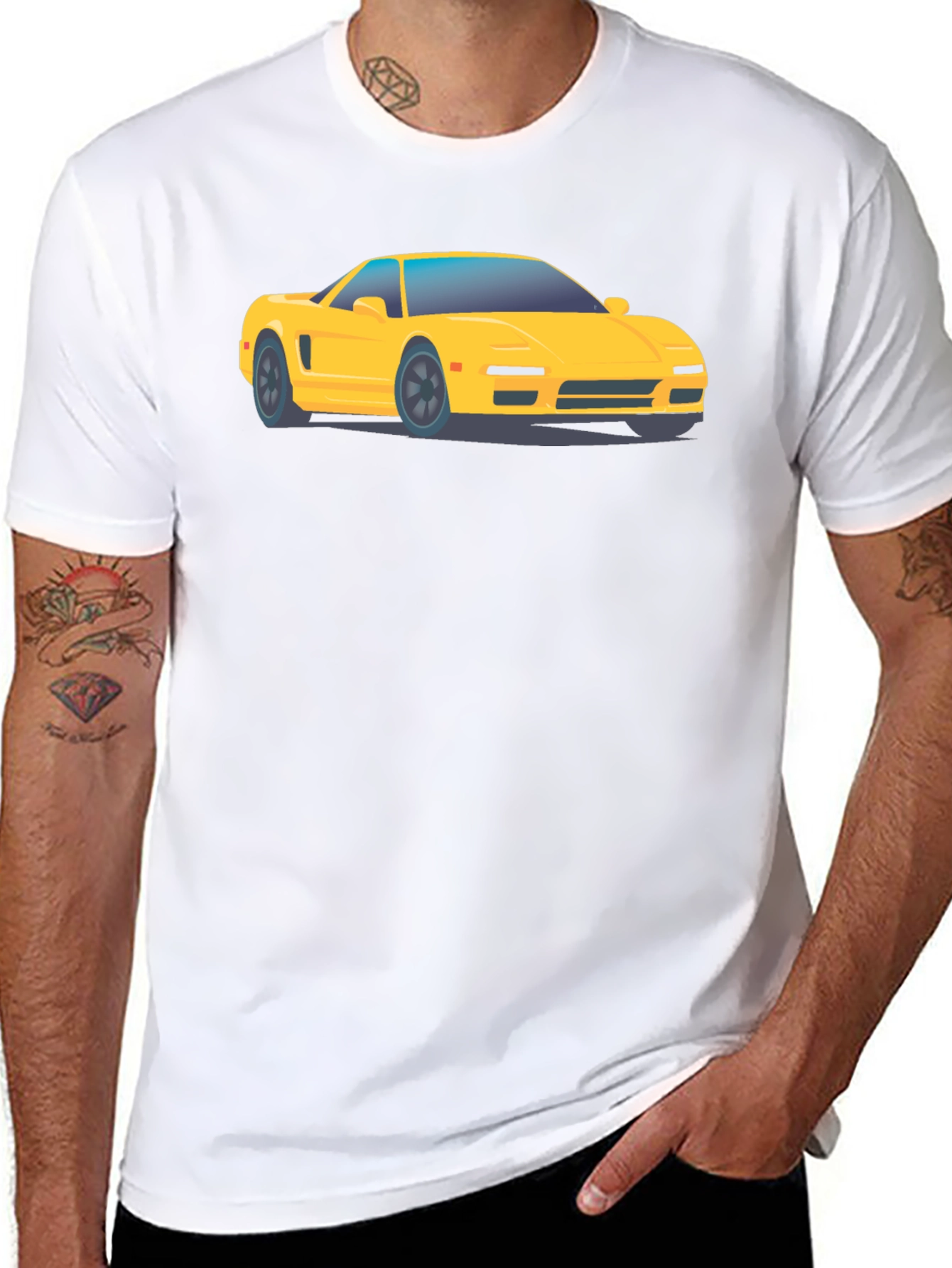 Yellow Car Graphic Tee - Black Cotton Comfort