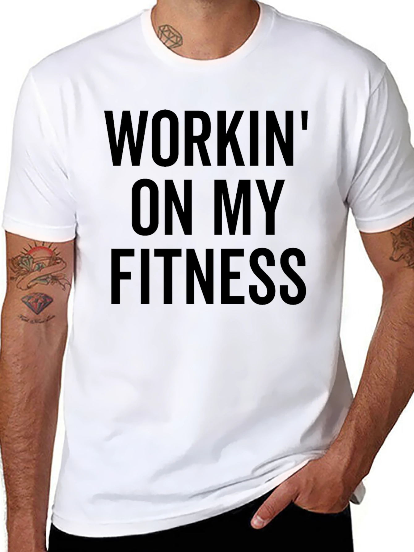 Workin on My Fitness Black Graphic T-Shirt