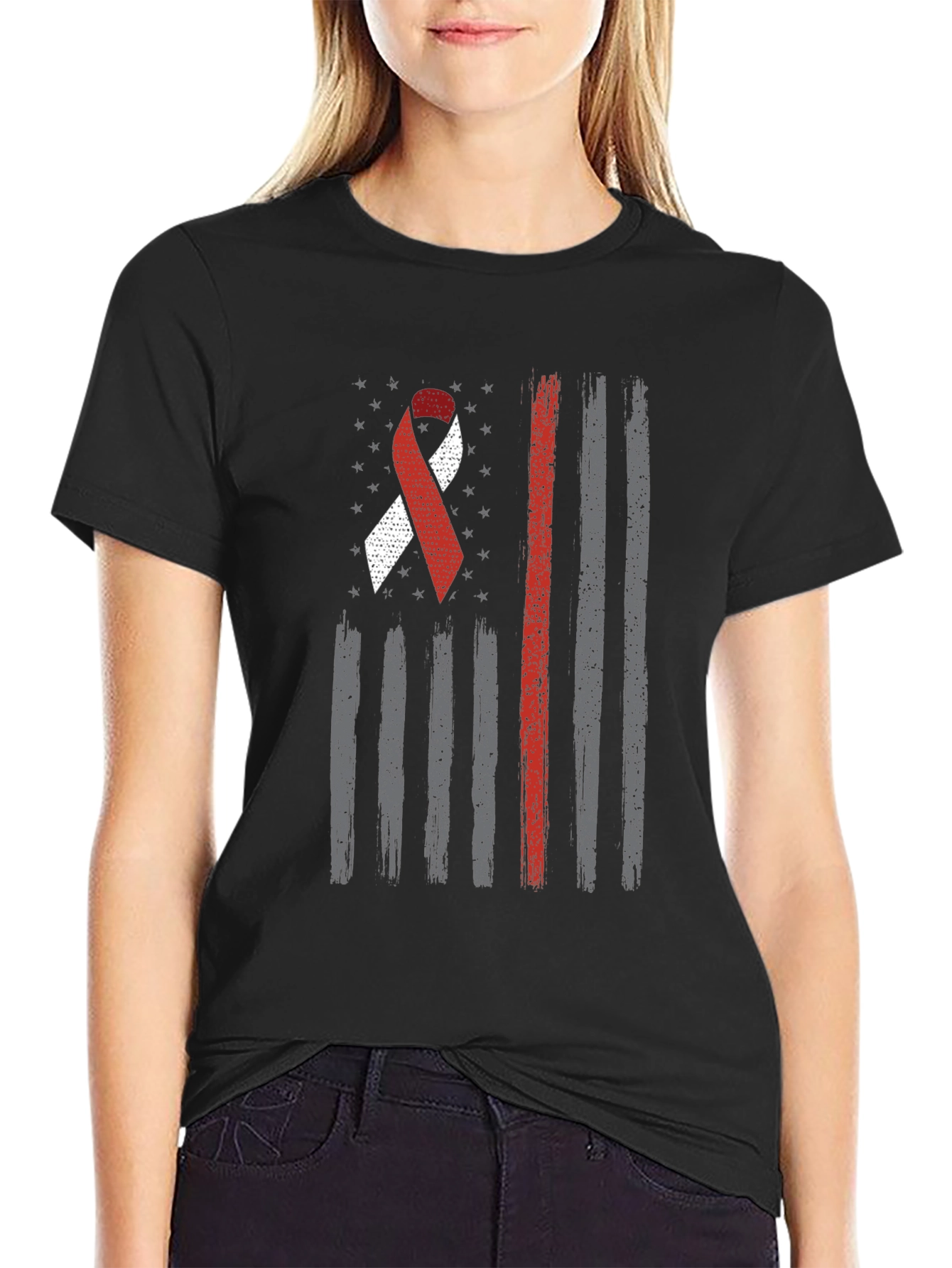 American Flag Awareness Ribbon Graphic Tee