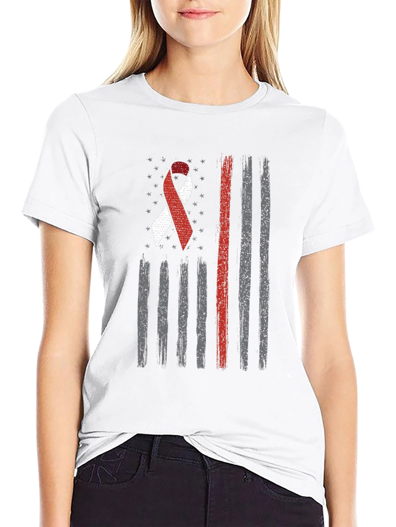 American Flag Awareness Ribbon Graphic Tee