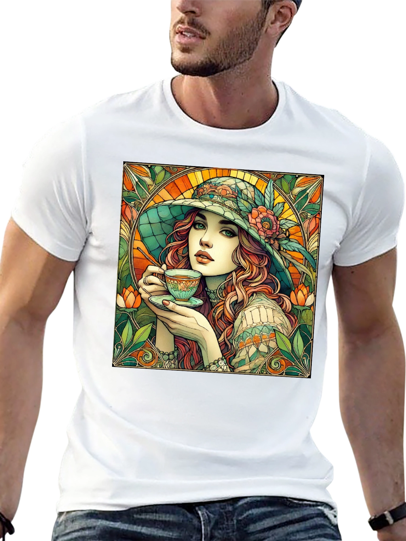Woman with Tea T-Shirt - Art Nouveau Style