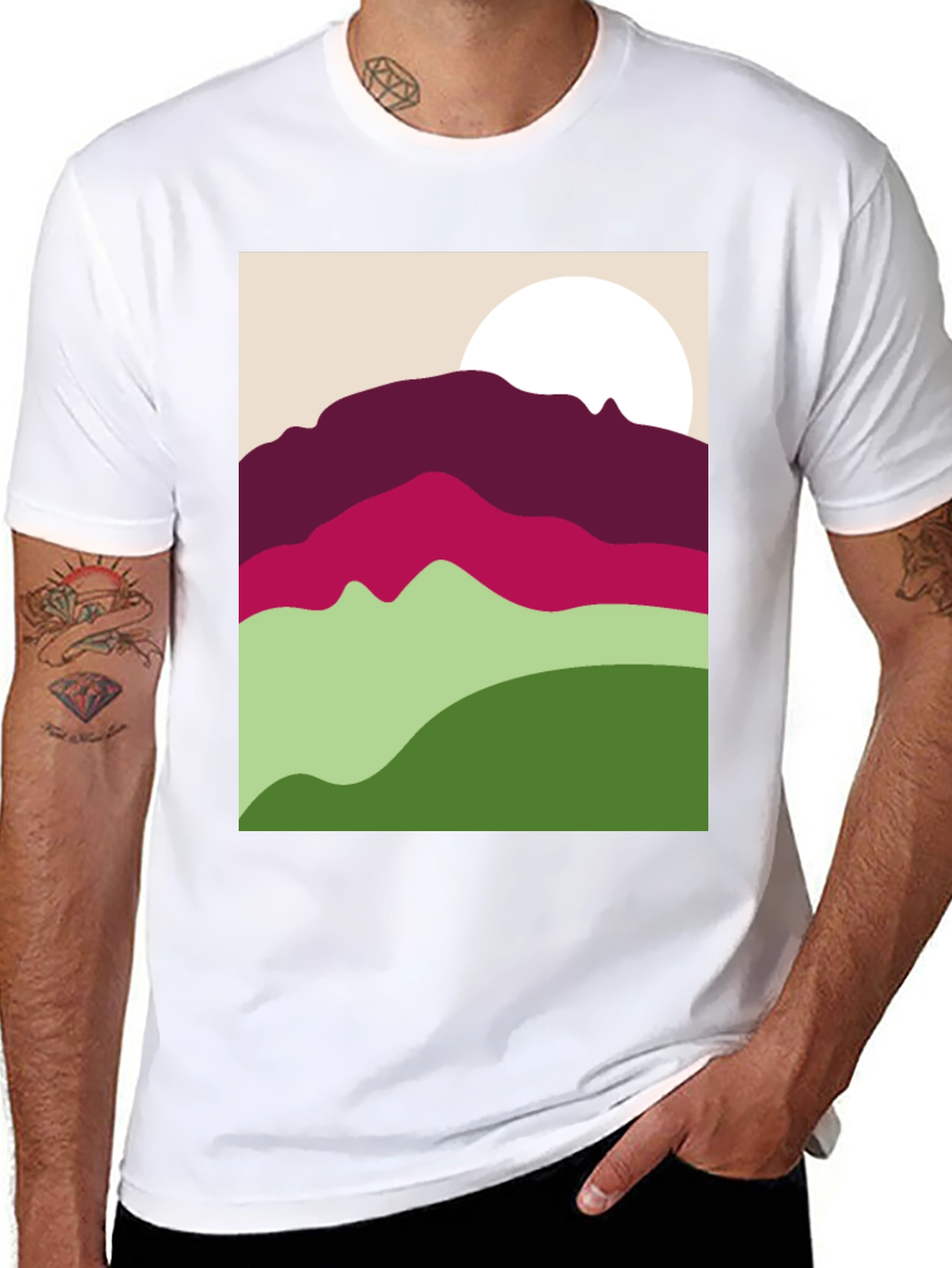 Abstract Mountain Scene Graphic Tee - Black