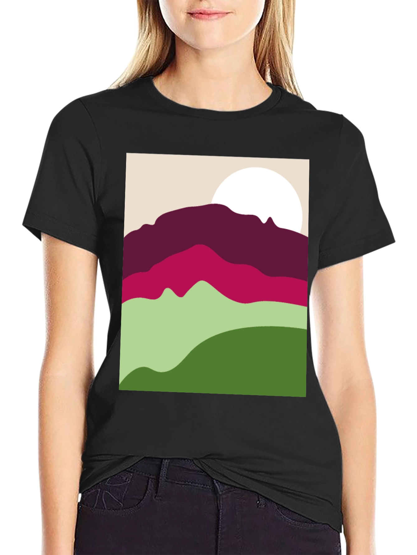 Abstract Mountain Scene Graphic Tee - Black