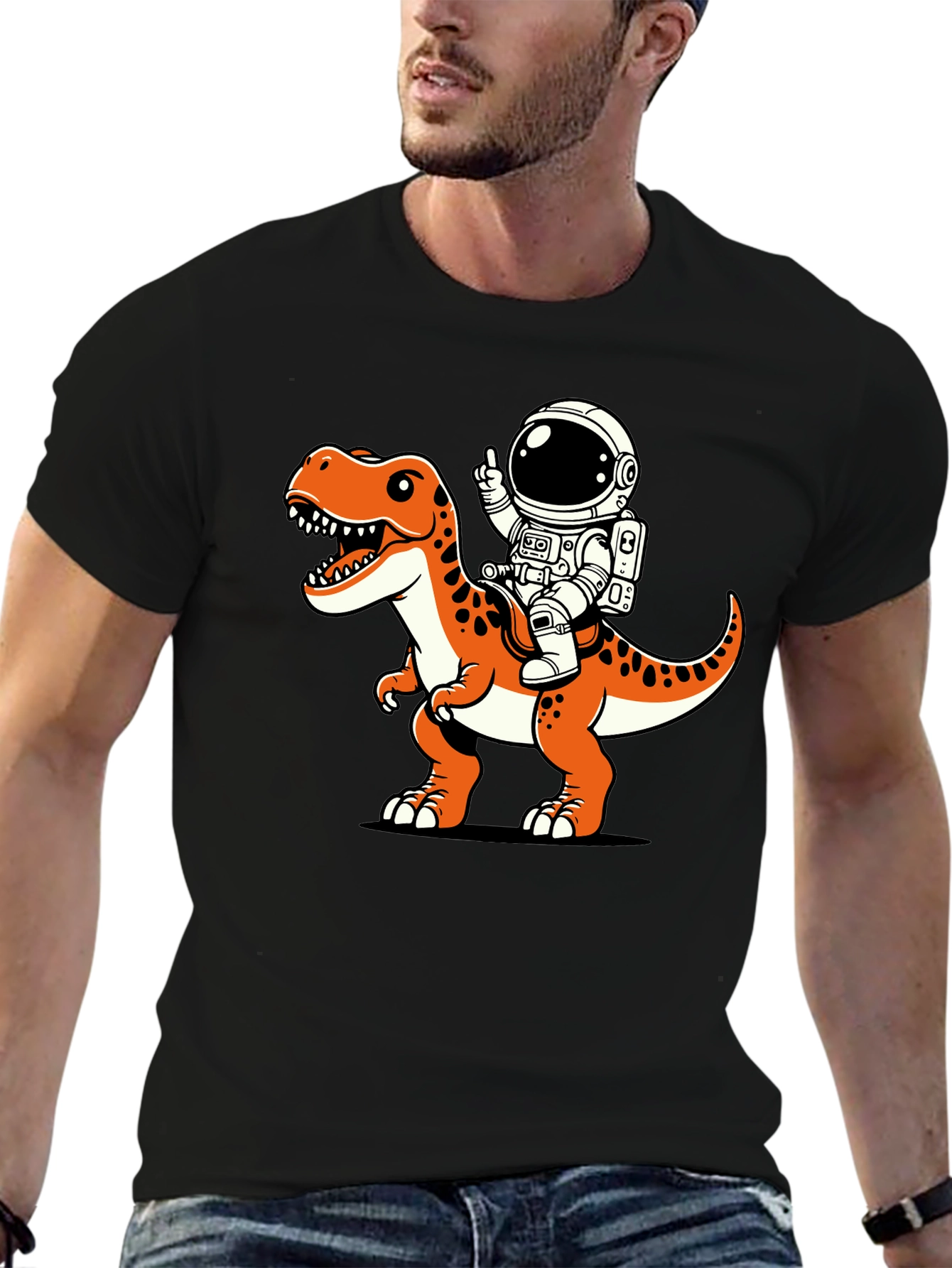Astronaut Riding Dinosaur Graphic T-Shirt