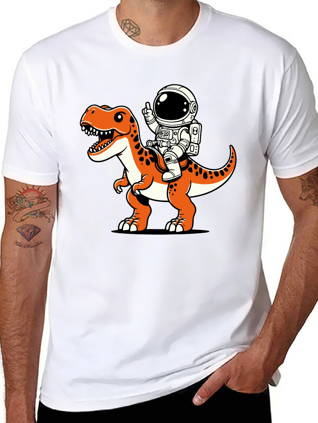 Astronaut Riding Dinosaur Graphic T-Shirt