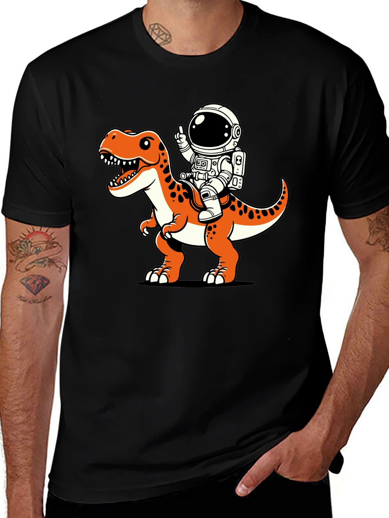Astronaut Riding Dinosaur Graphic T-Shirt