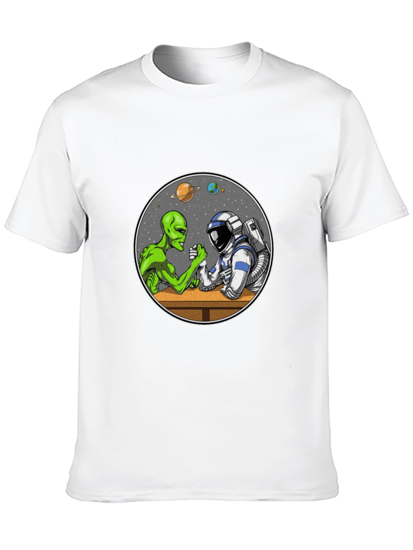 Alien vs Astronaut Arm Wrestle Black T-Shirt