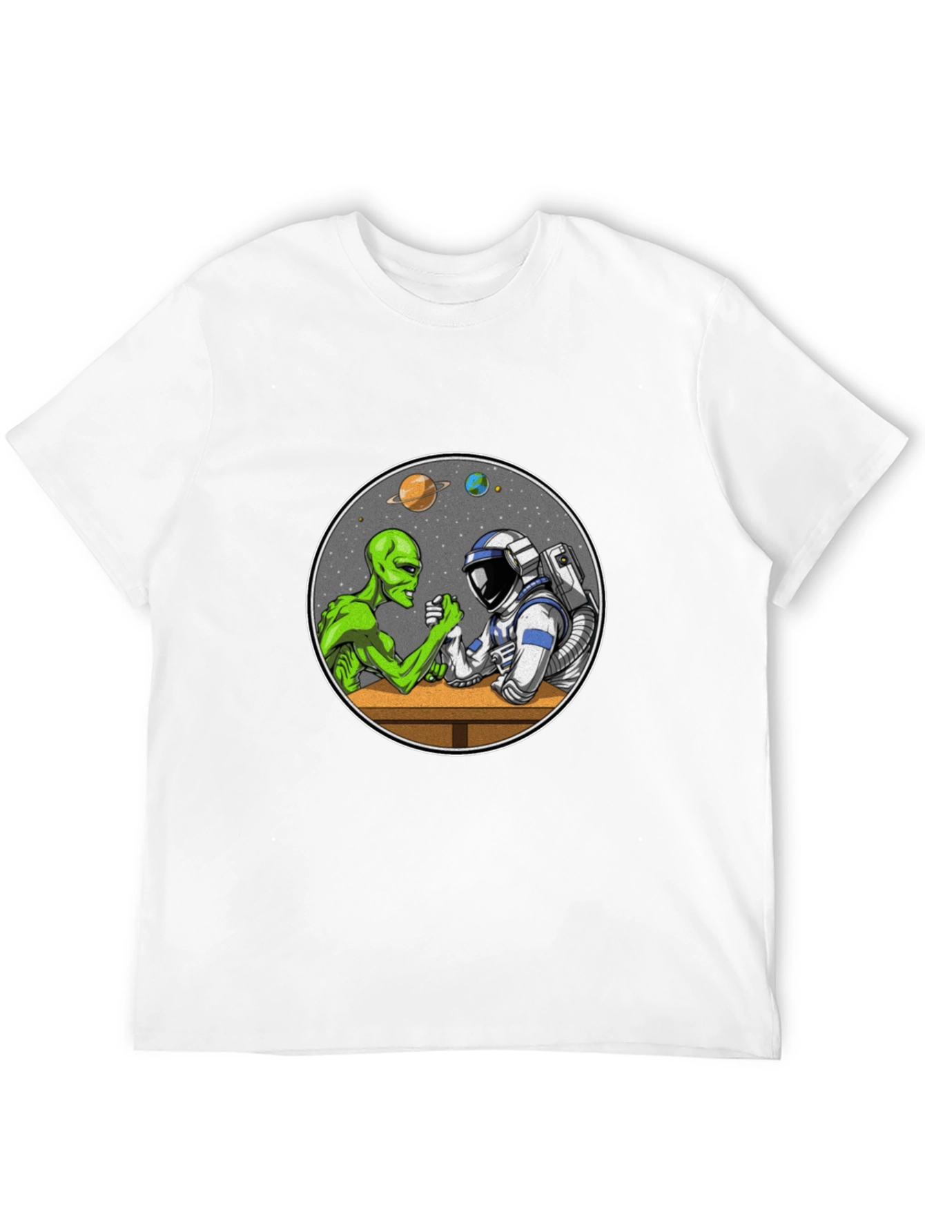 Alien vs Astronaut Arm Wrestle Black T-Shirt