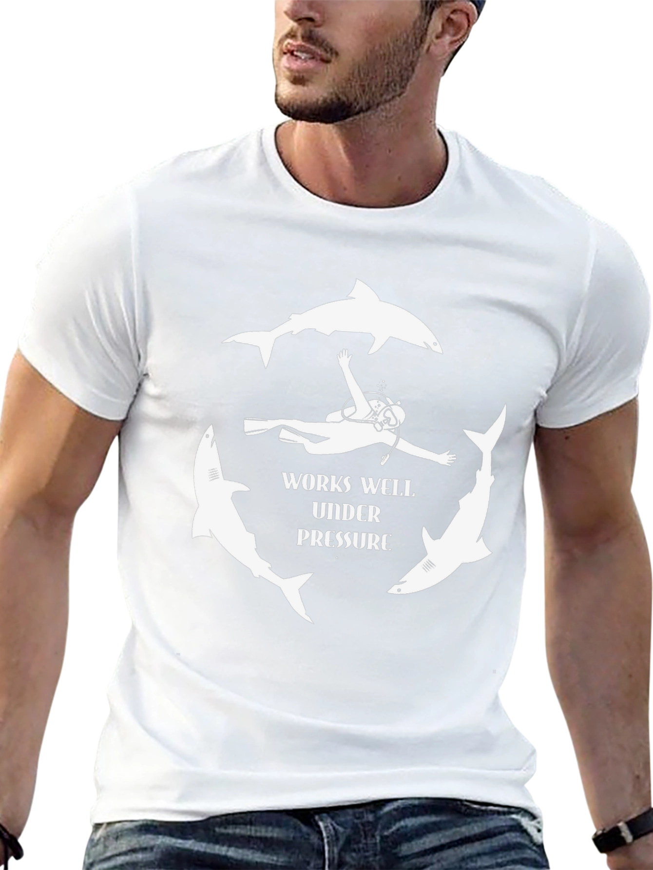Works Well Under Pressure Shark Diver Graphic Tee