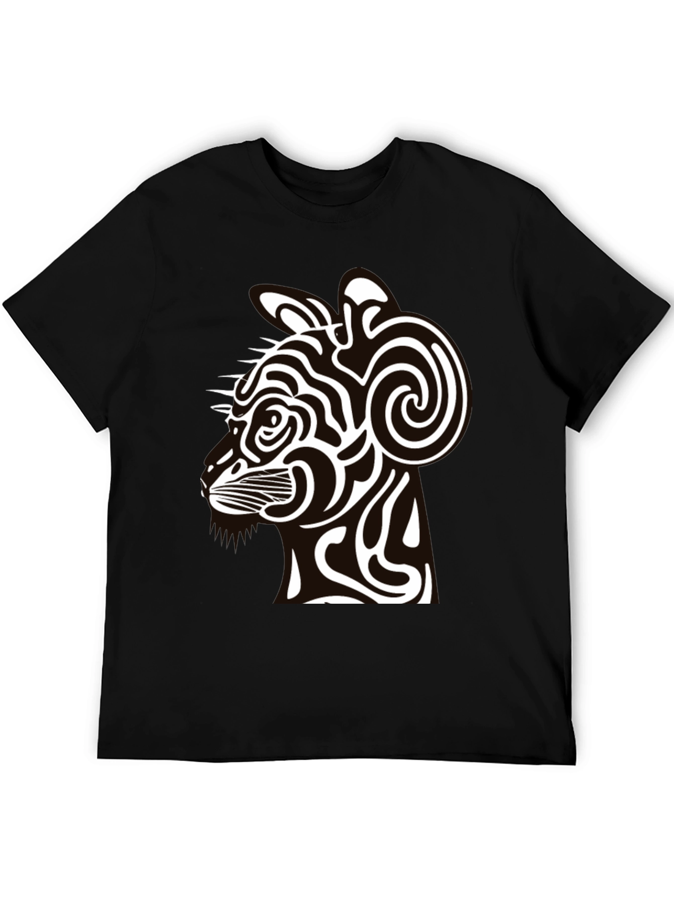 Abstract Cat Graphic Black T-Shirt - Modern Style