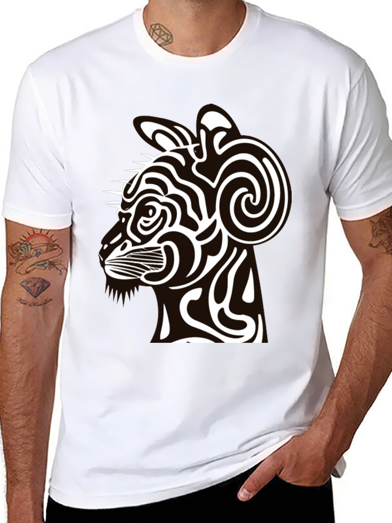 Abstract Cat Graphic Black T-Shirt - Modern Style