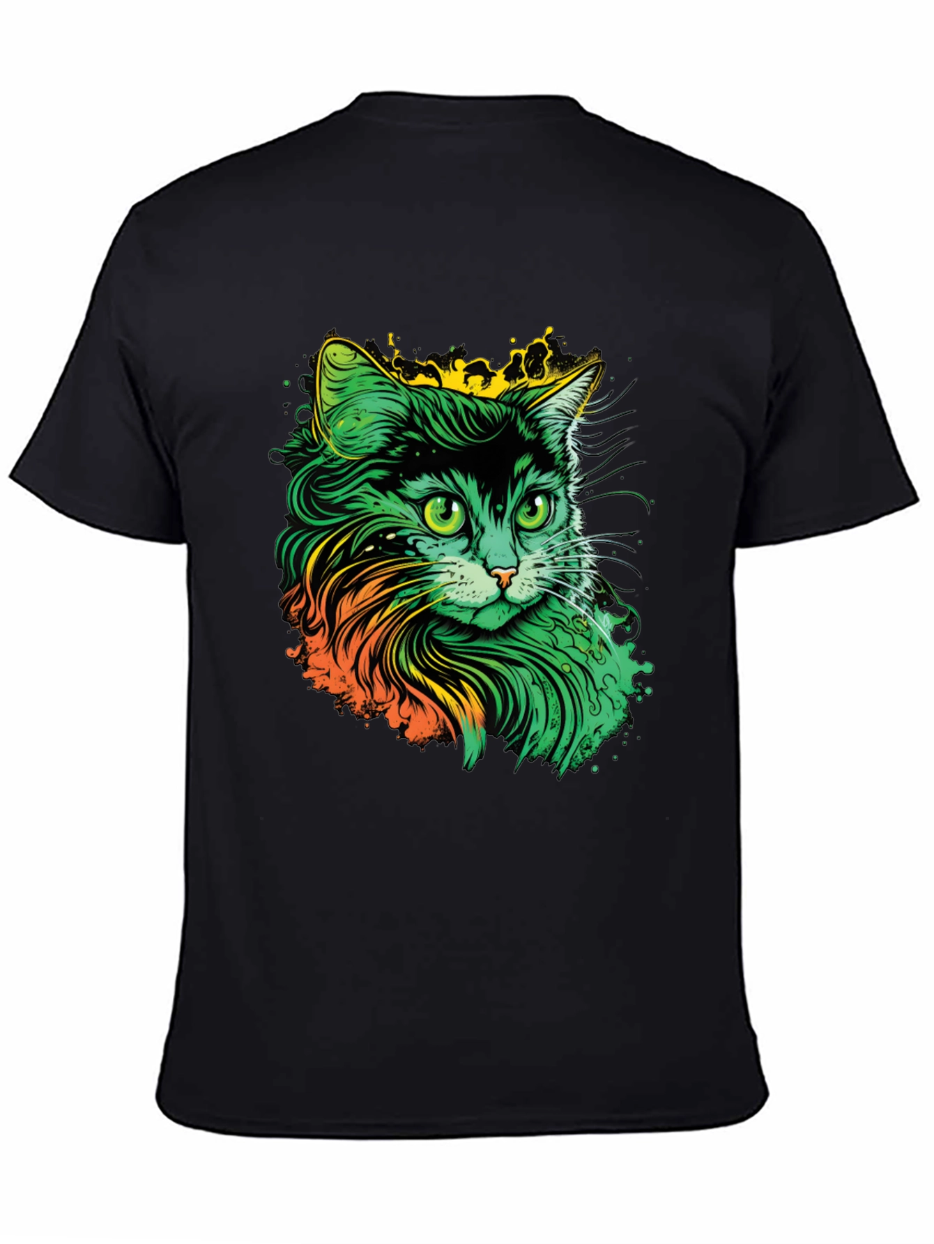 Vibrant Cat Graphic T-Shirt - Black