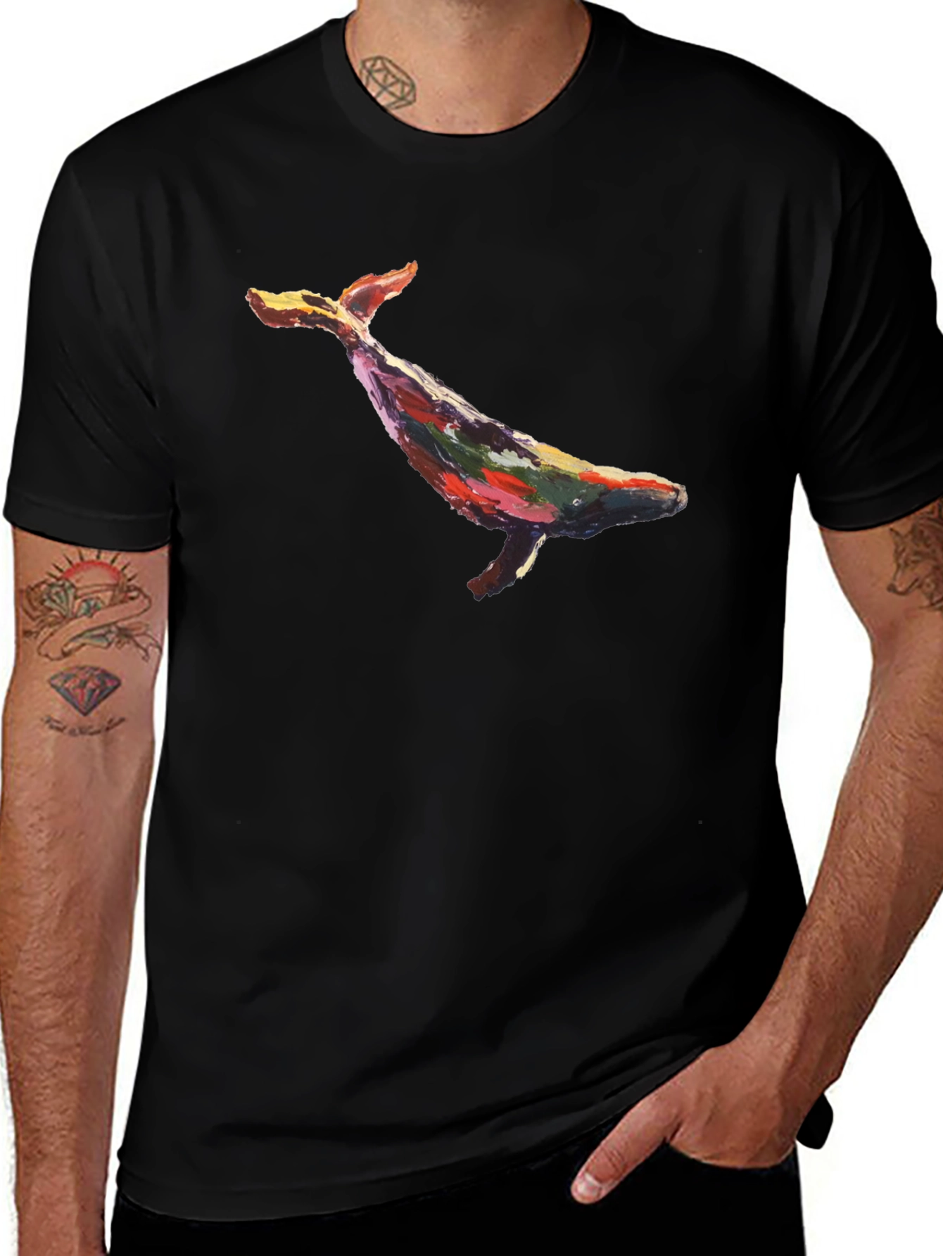 Whale Art Graphic Black T-Shirt
