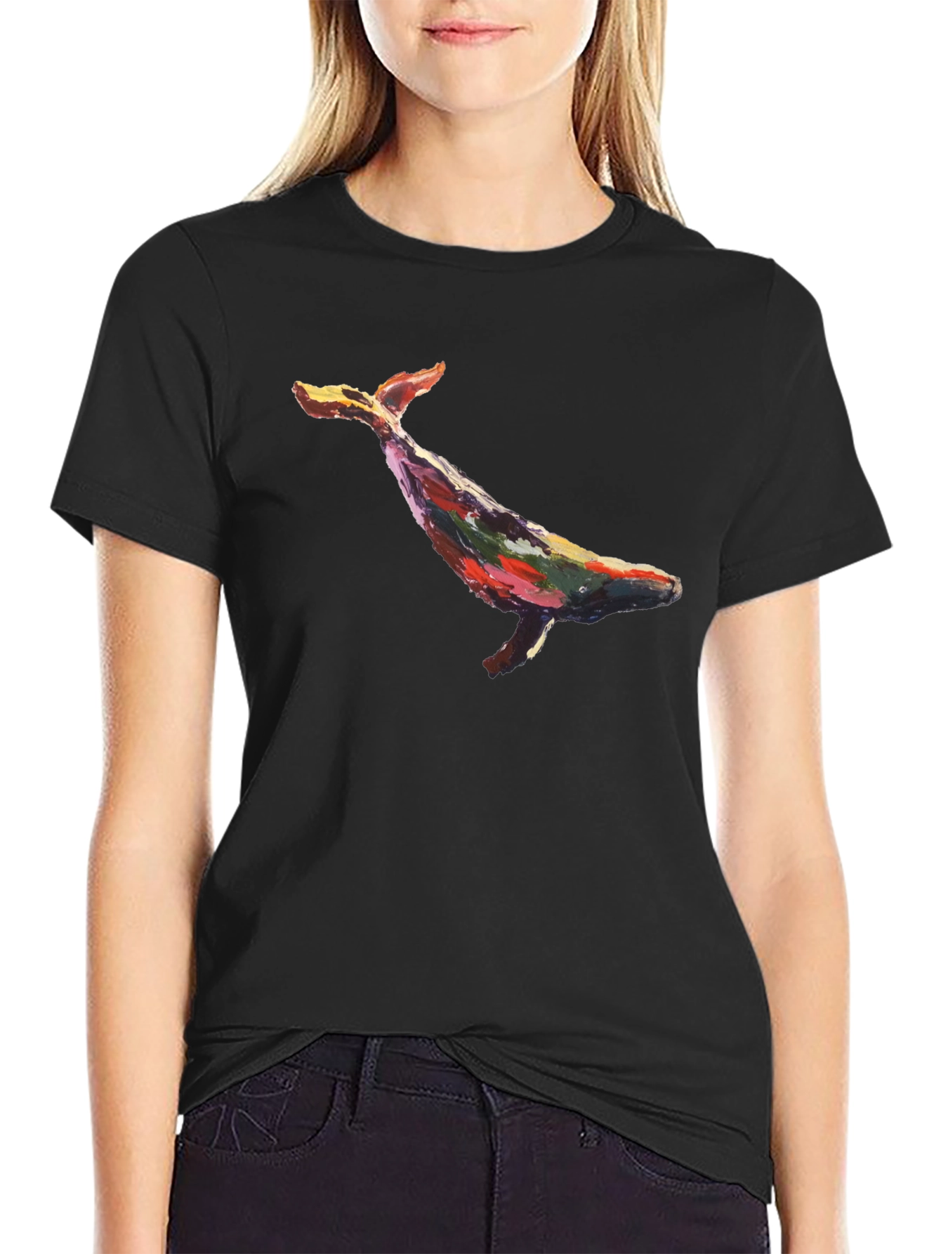 Whale Art Graphic Black T-Shirt