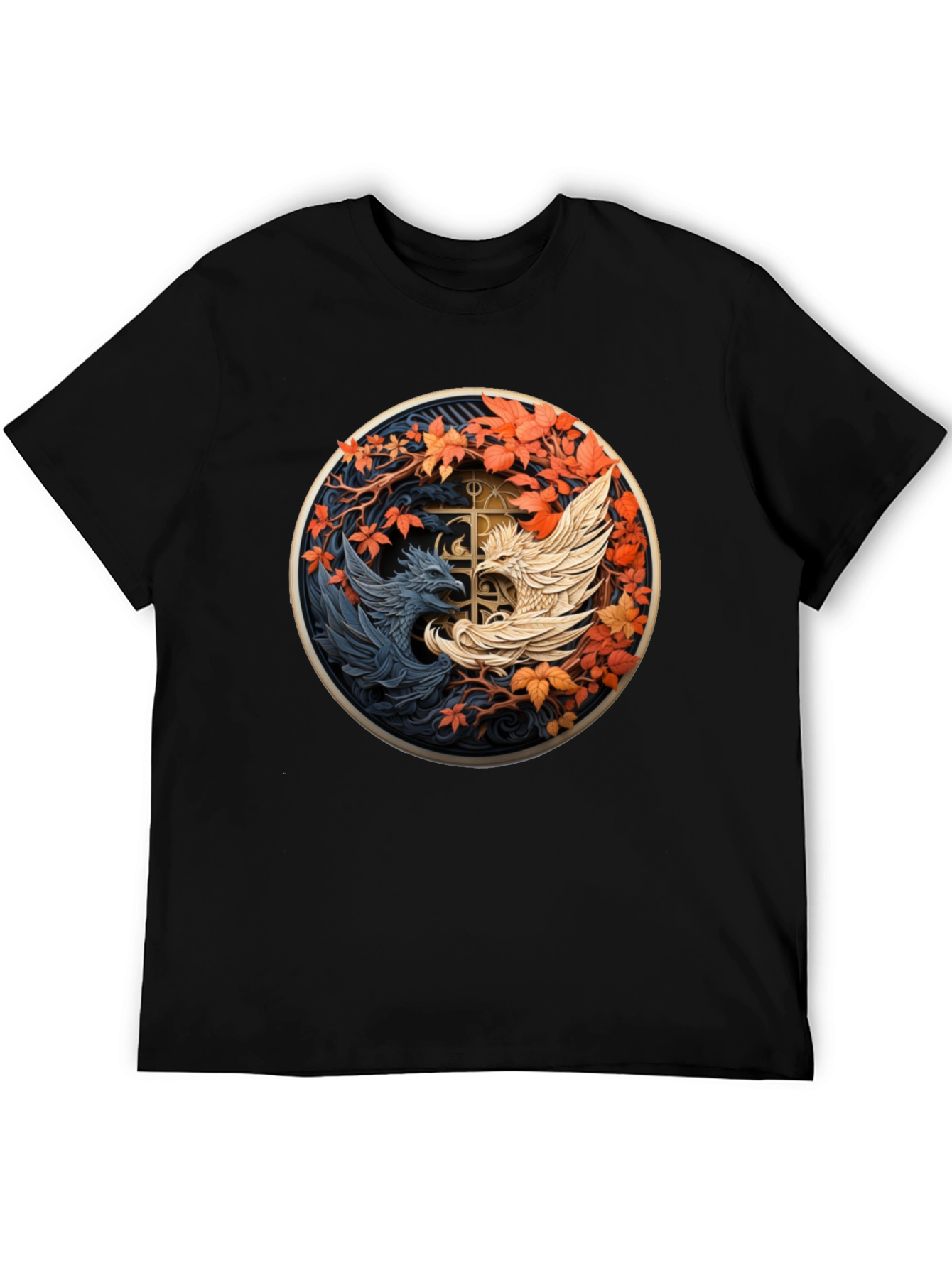 Yin Yang Phoenix Graphic Tee - Black