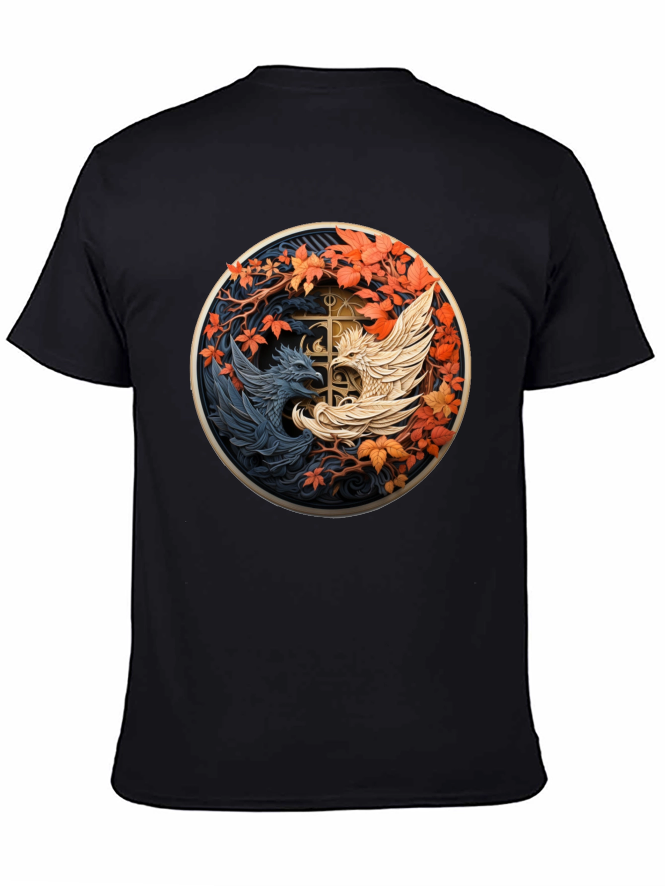 Yin Yang Phoenix Graphic Tee - Black
