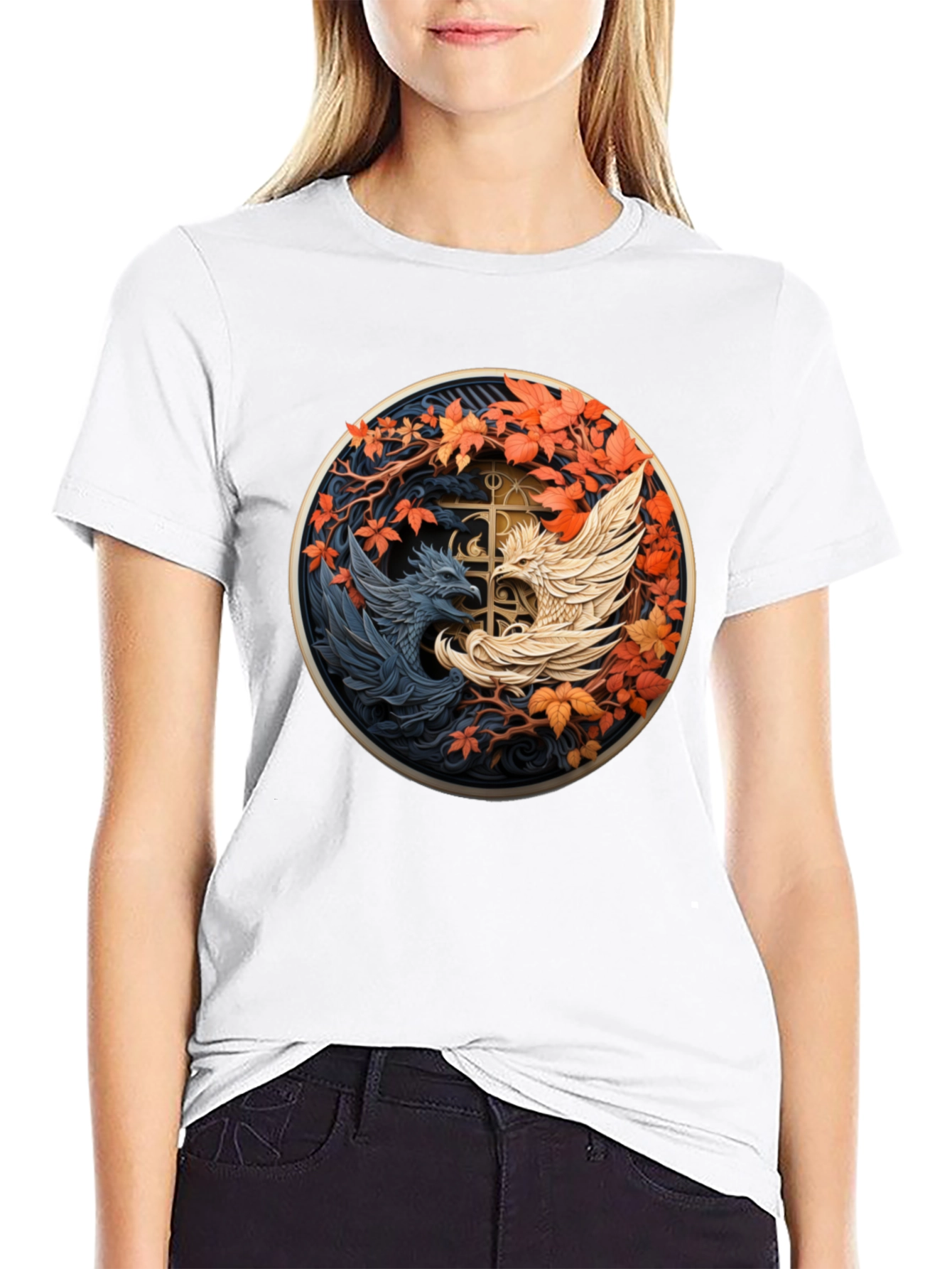 Yin Yang Phoenix Graphic Tee - Black