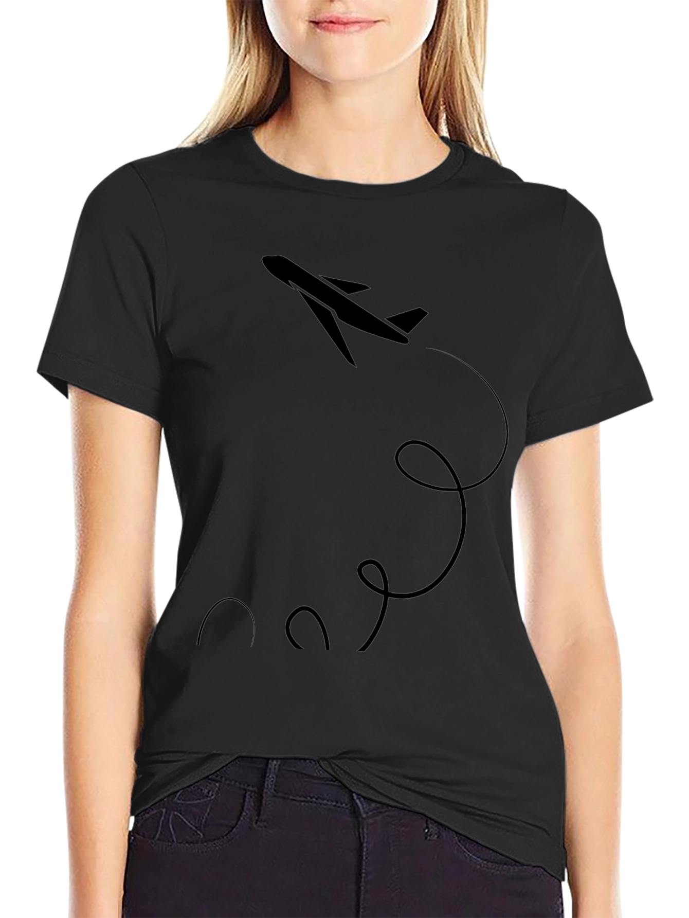 Airplane Graphic Tee - Black Cotton Comfort