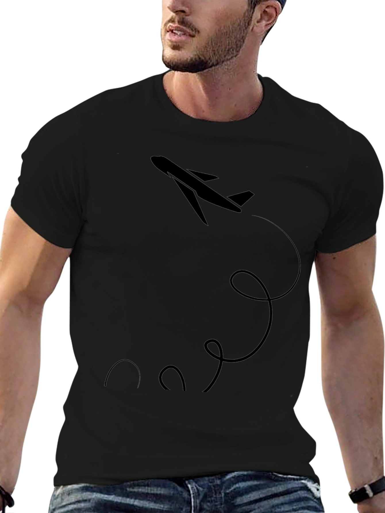 Airplane Graphic Tee - Black Cotton Comfort