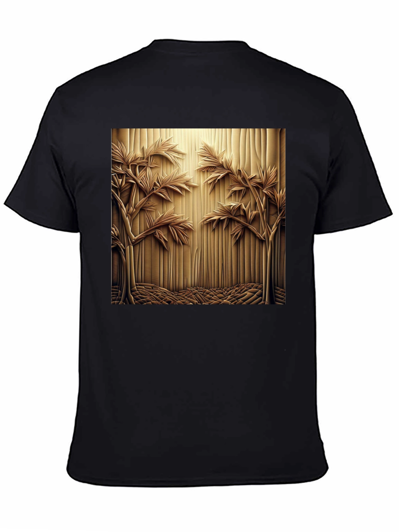 Abstract Carved Wood Tree Graphic Black T-Shirt