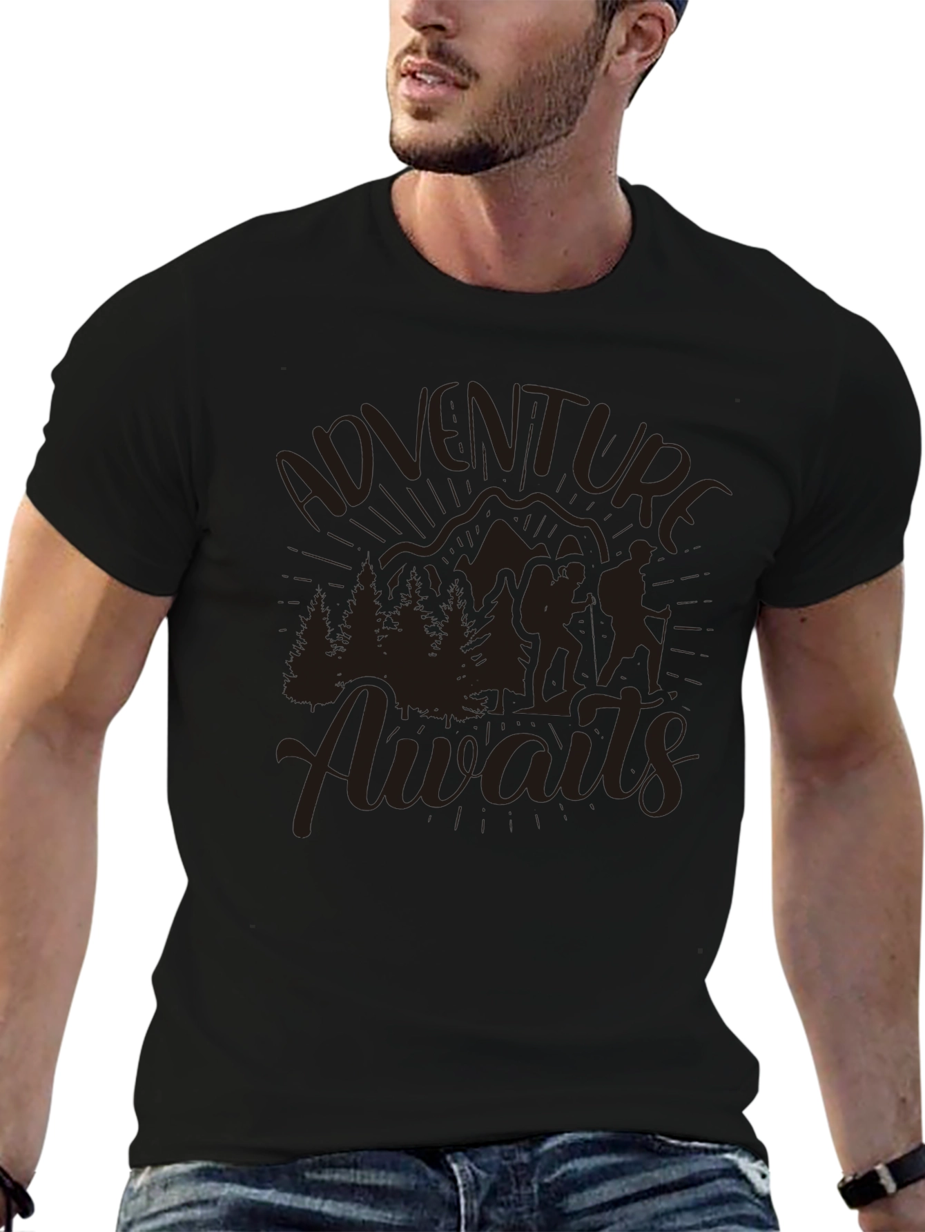 Adventure Awaits Graphic T-Shirt - Mountain Hiking Design