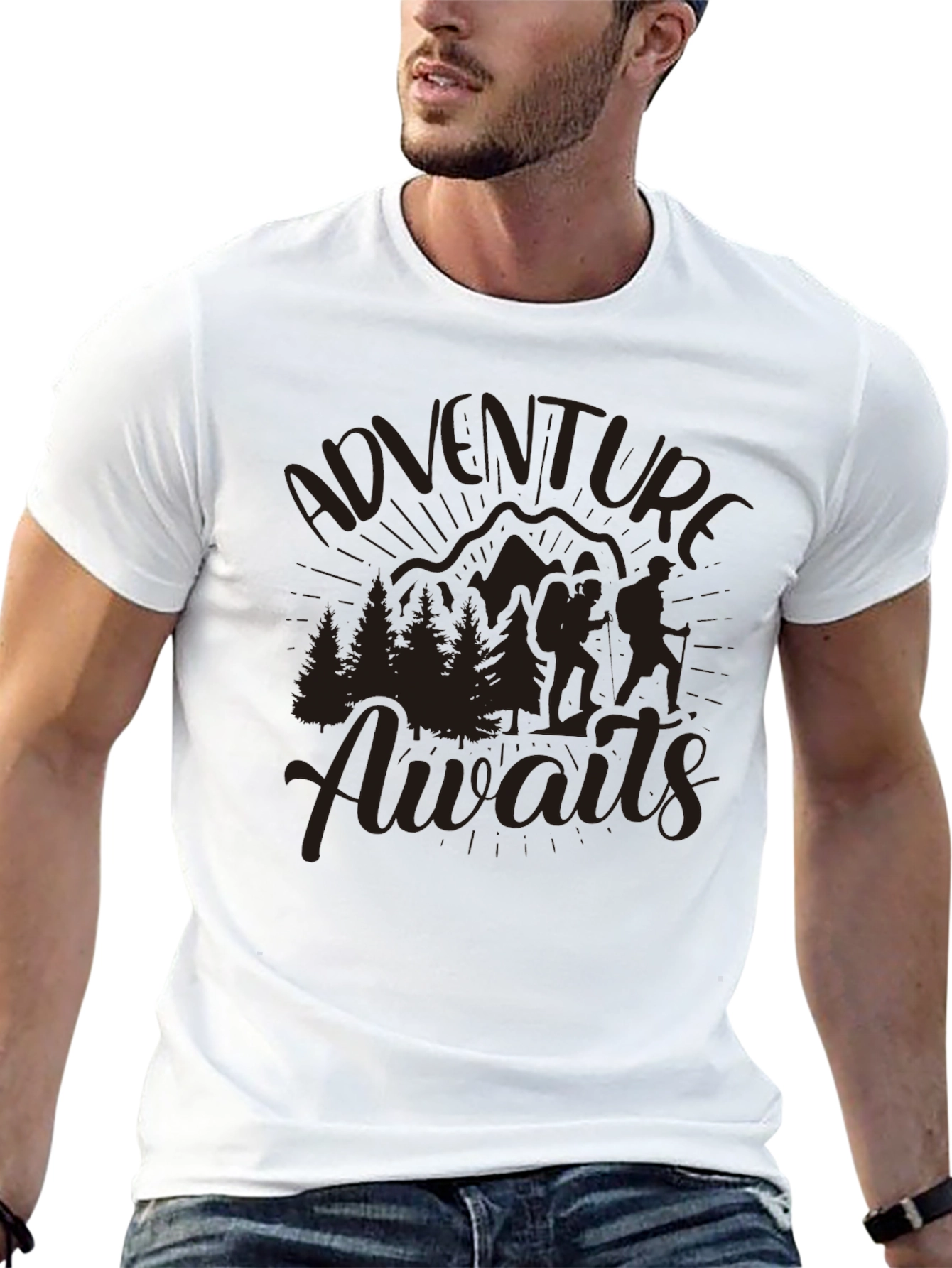 Adventure Awaits Graphic T-Shirt - Mountain Hiking Design