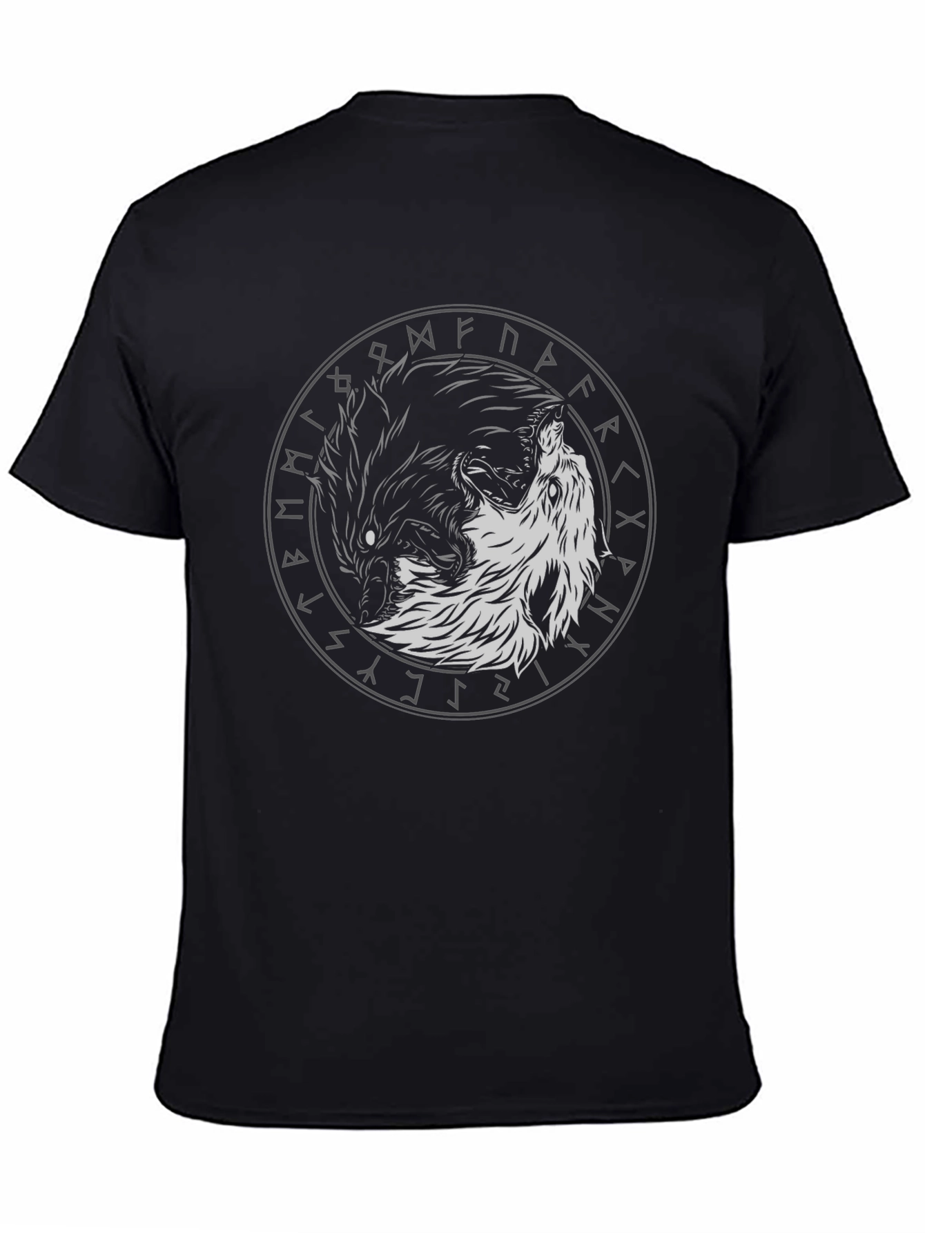 Yin Yang Wolf Graphic Tee - Viking Rune Circle