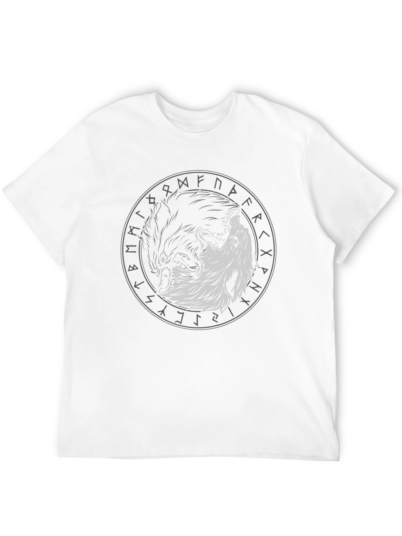 Yin Yang Wolf Graphic Tee - Viking Rune Circle