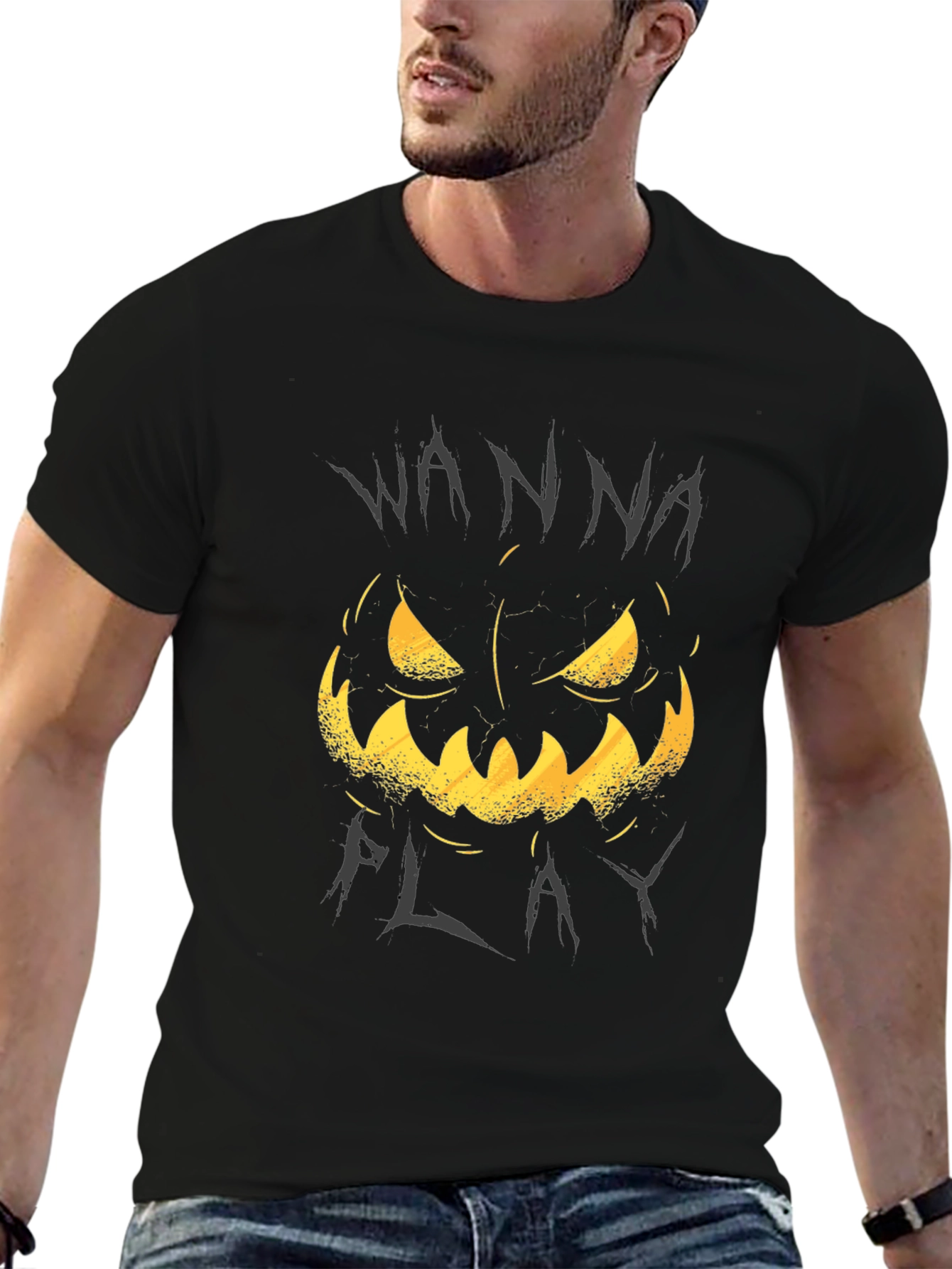 Wanna Play Pumpkin Tee - Halloween Graphic T-Shirt