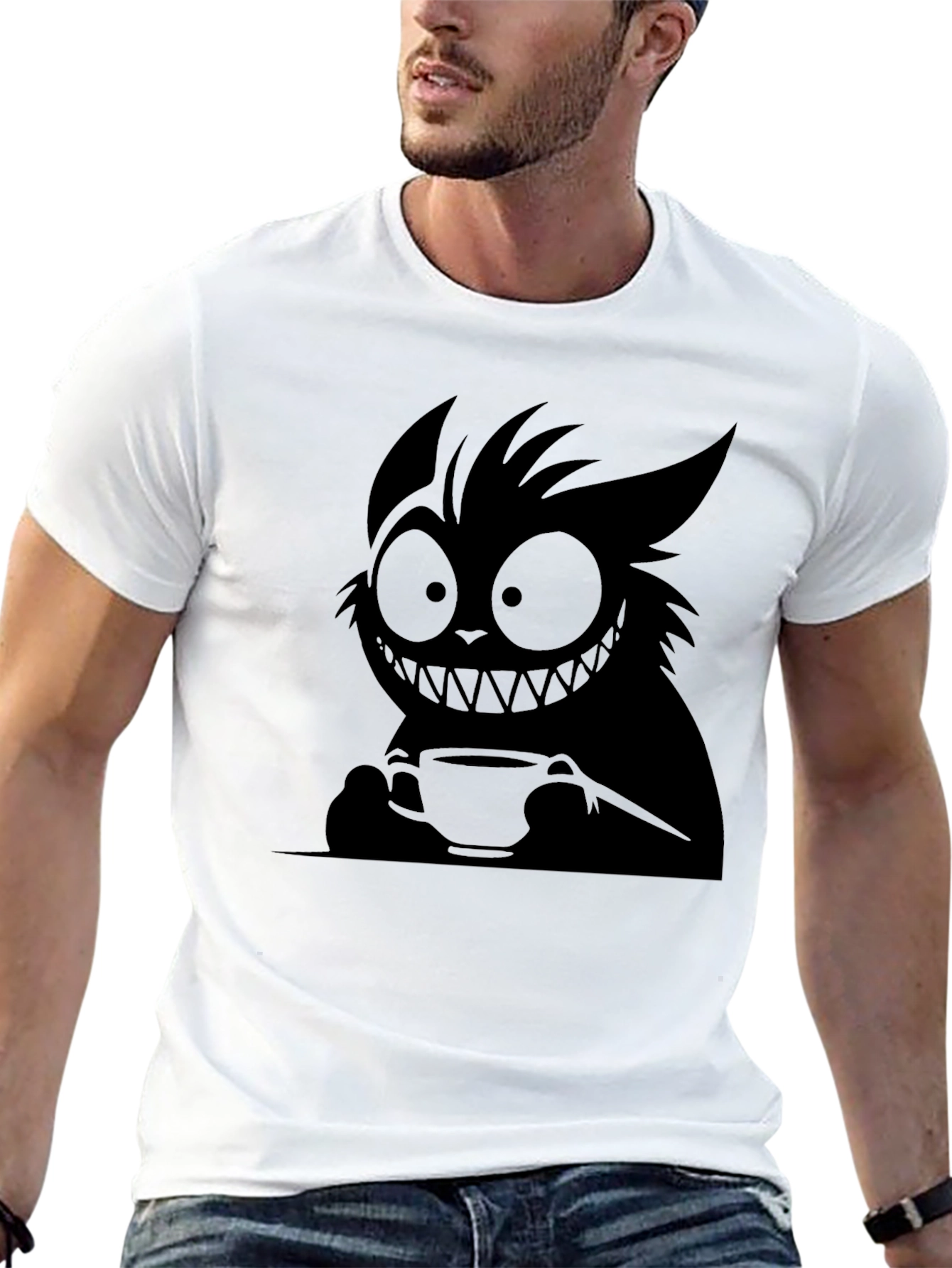 Whimsical Dark Cartoon Cat T-Shirt