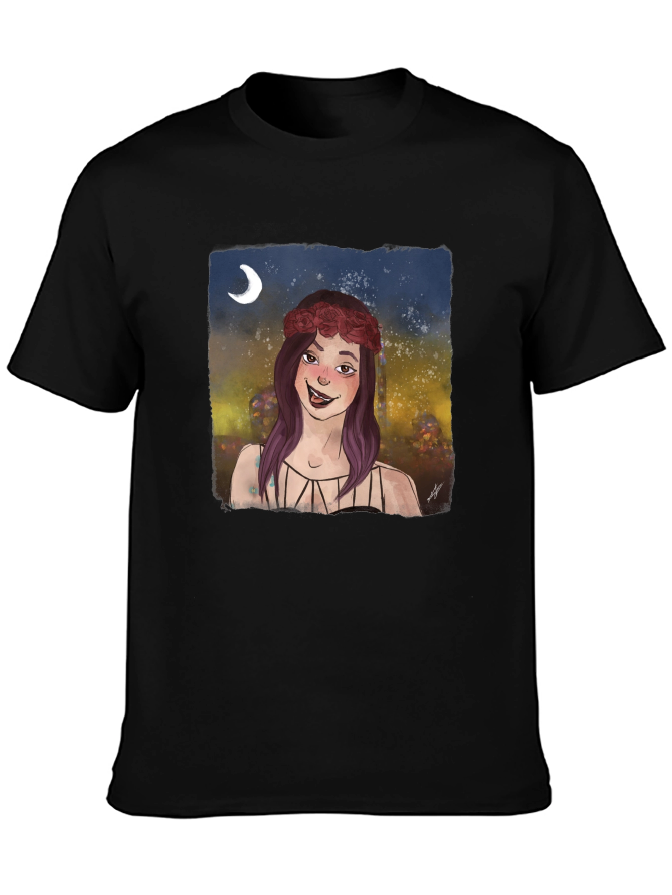 Whimsical Girl Graphic Tee - Black Cotton T-Shirt