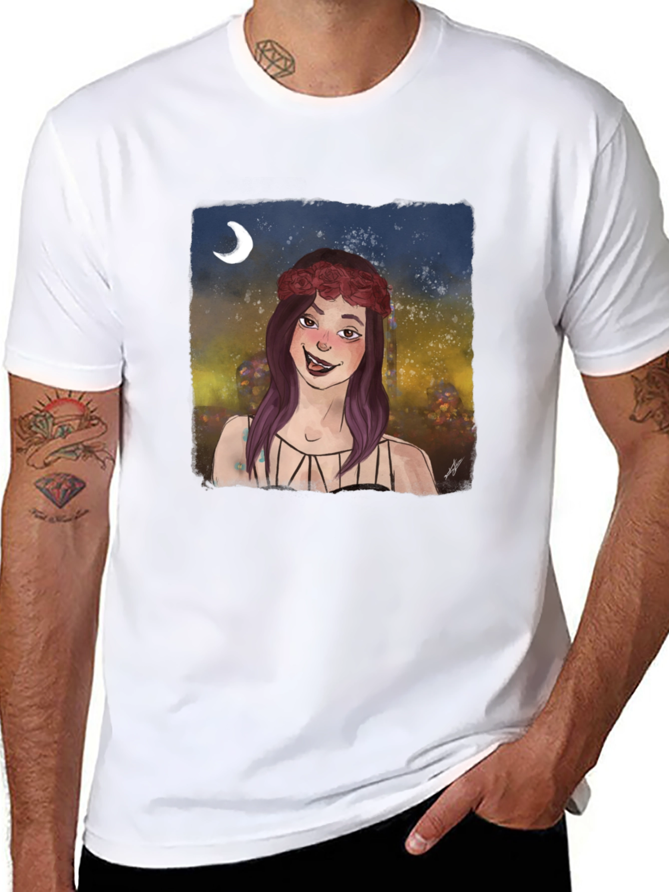 Whimsical Girl Graphic Tee - Black Cotton T-Shirt
