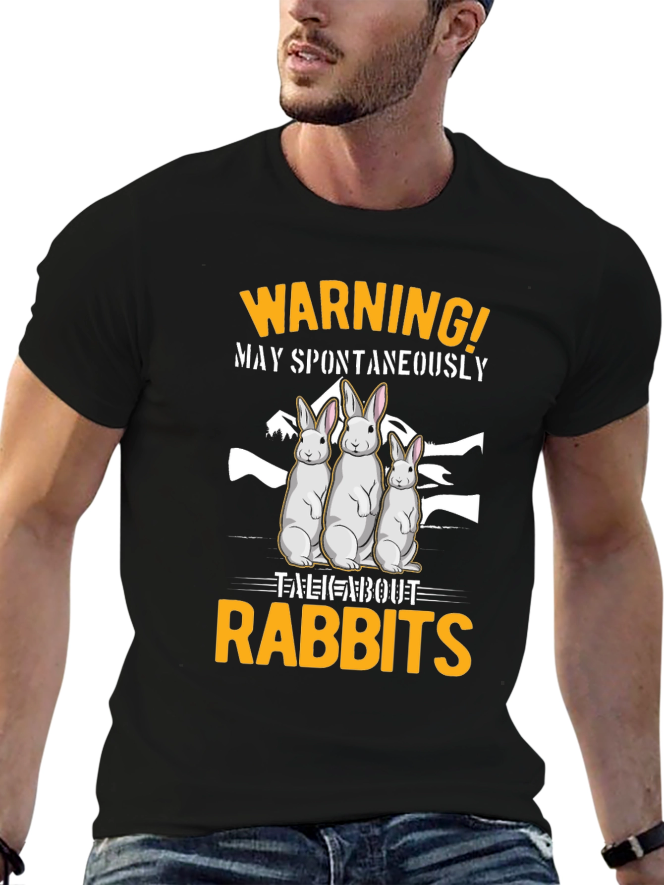 Warning! May Spontaneously Talk About Rabbits Black T-Shirt