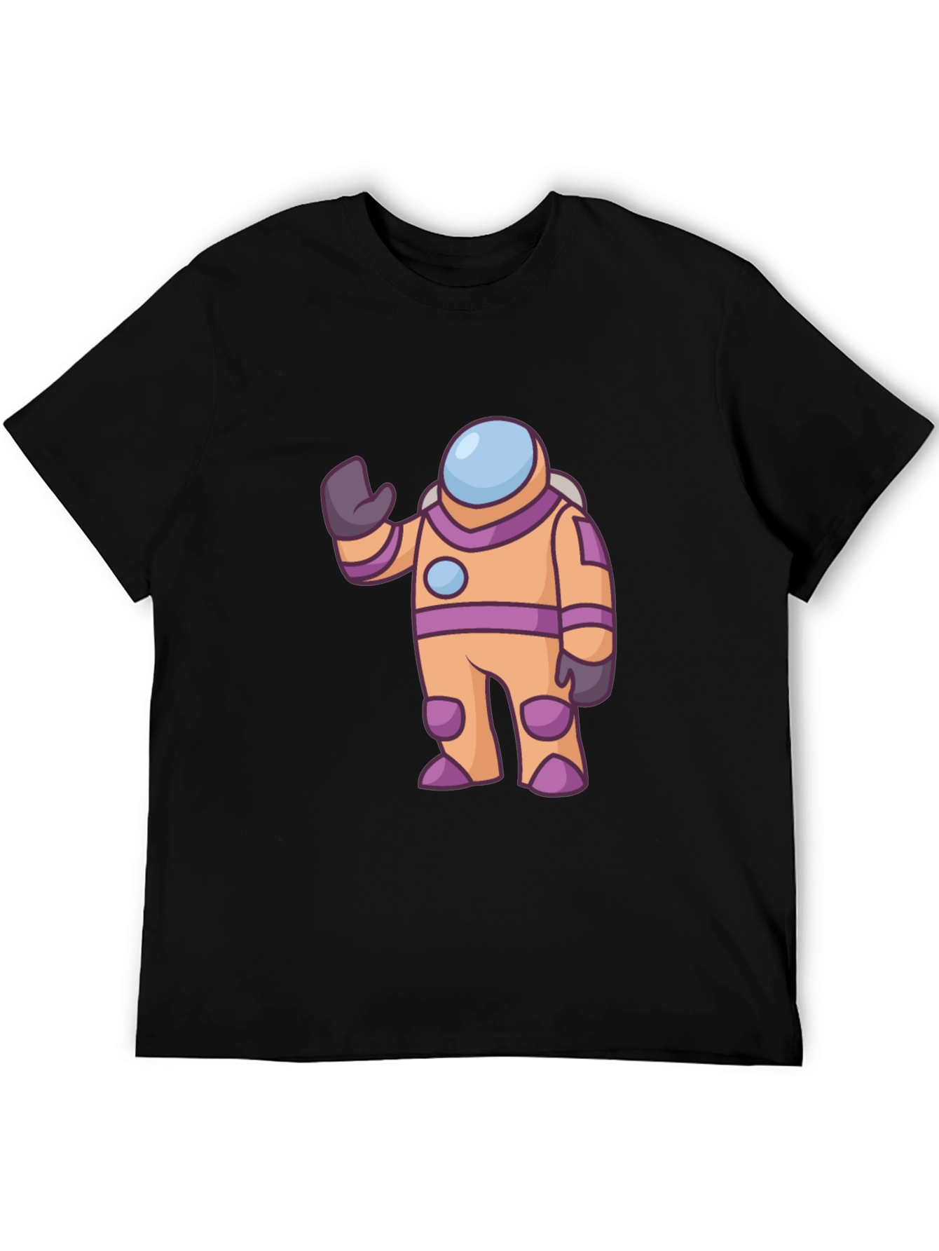 Astronaut Cartoon Graphic Tee - Black Cotton T-Shirt