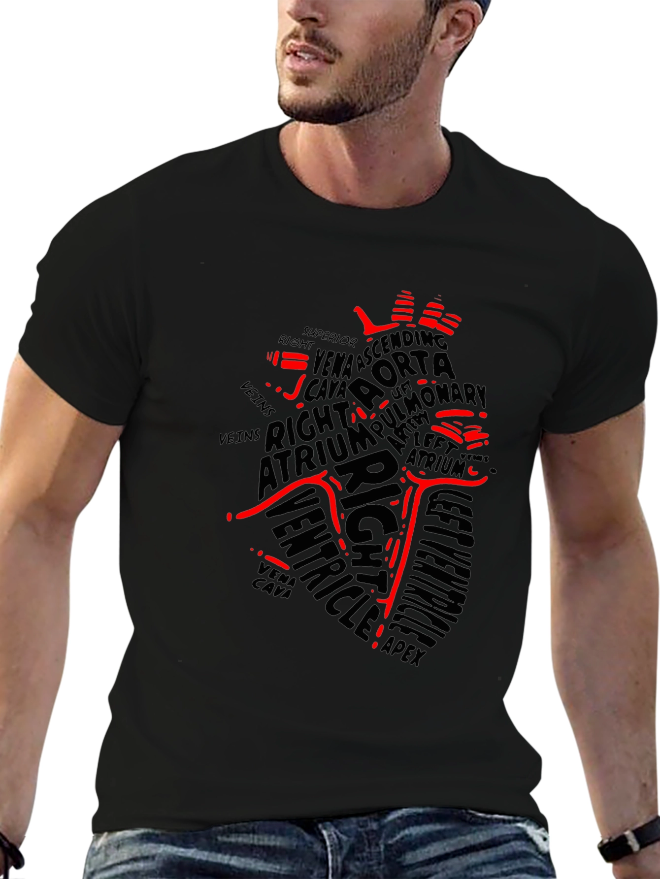 Anatomical Heart Word Art T-Shirt - Black
