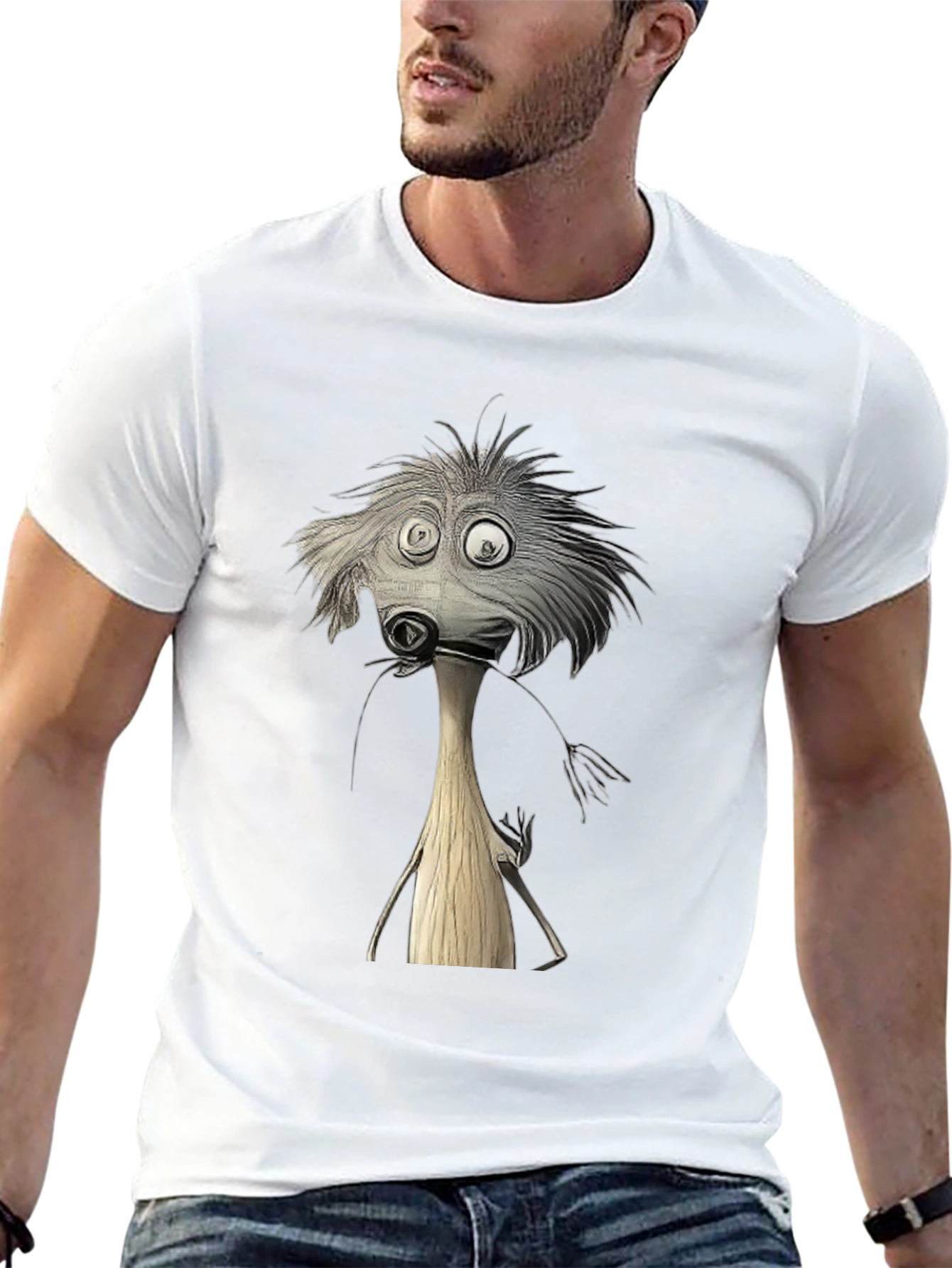 Whimsical Cartoon Character Black T-Shirt