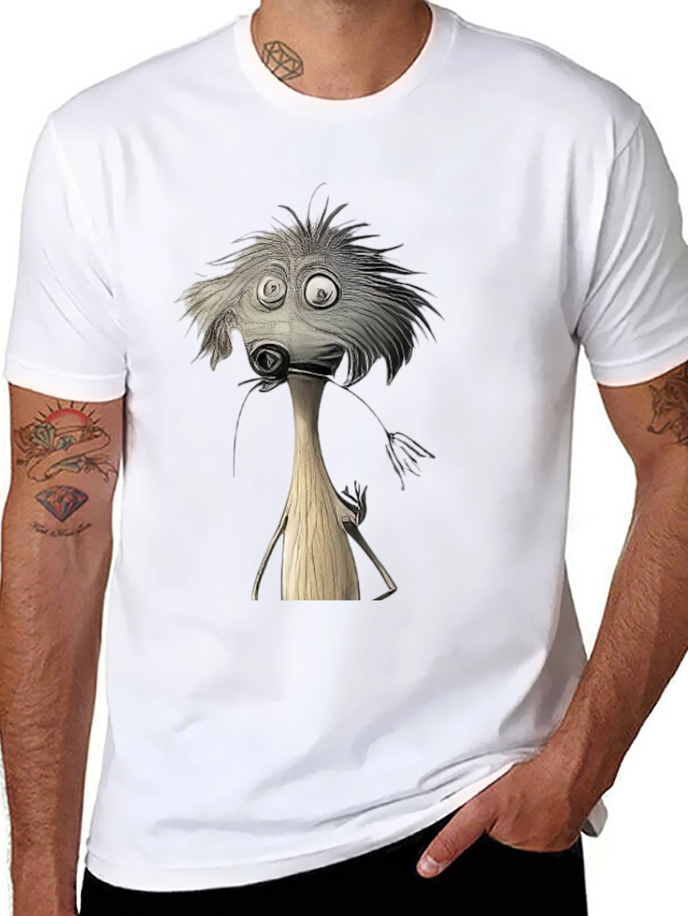 Whimsical Cartoon Character Black T-Shirt