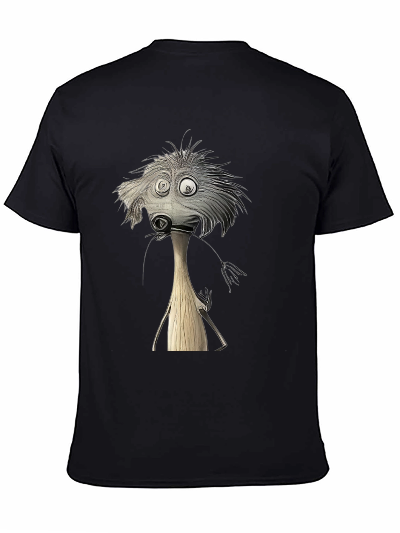 Whimsical Cartoon Character Black T-Shirt