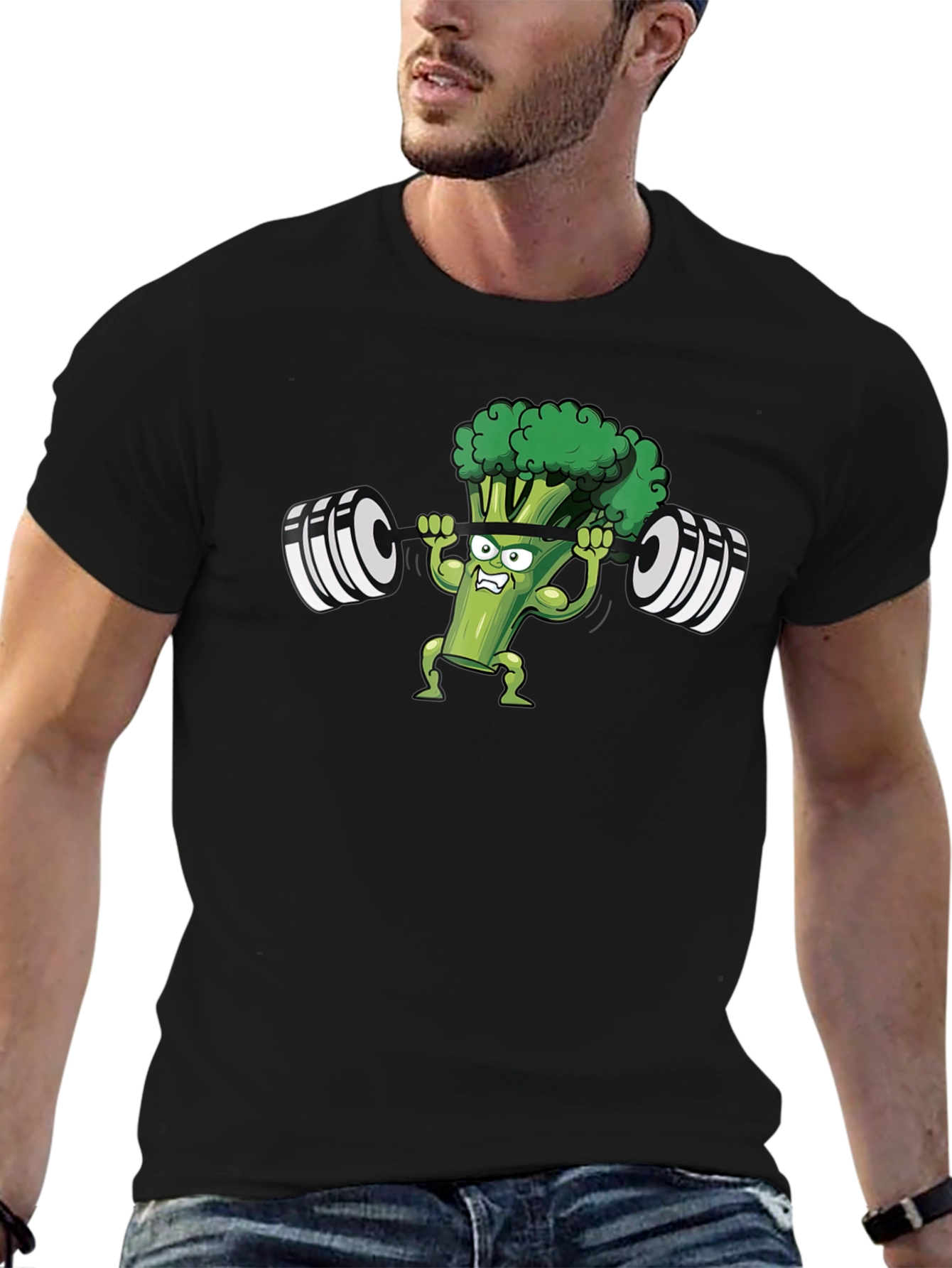 Weightlifting Broccoli Mens Black T-Shirt