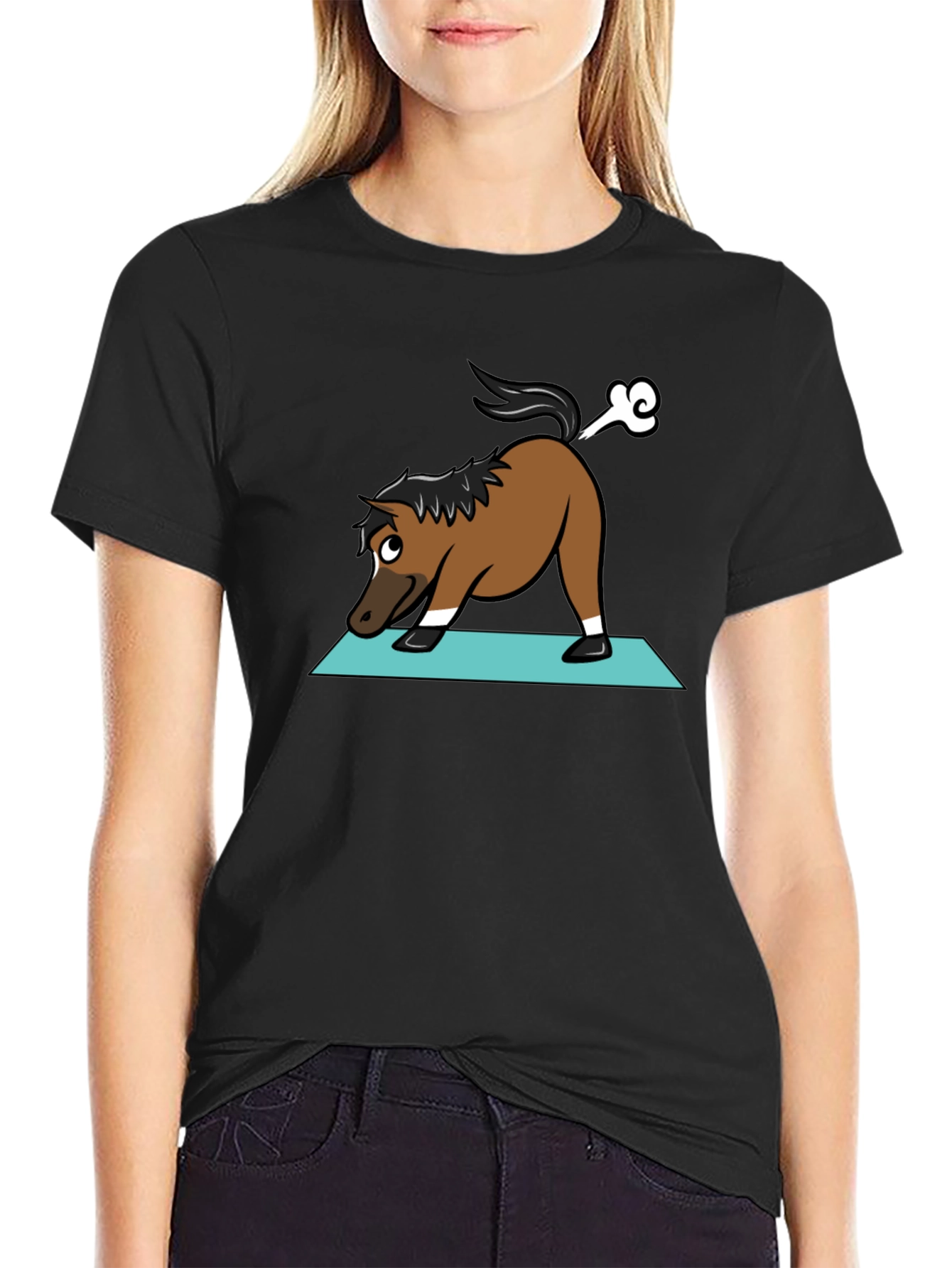 Yoga Horse Farting Funny Black T-Shirt