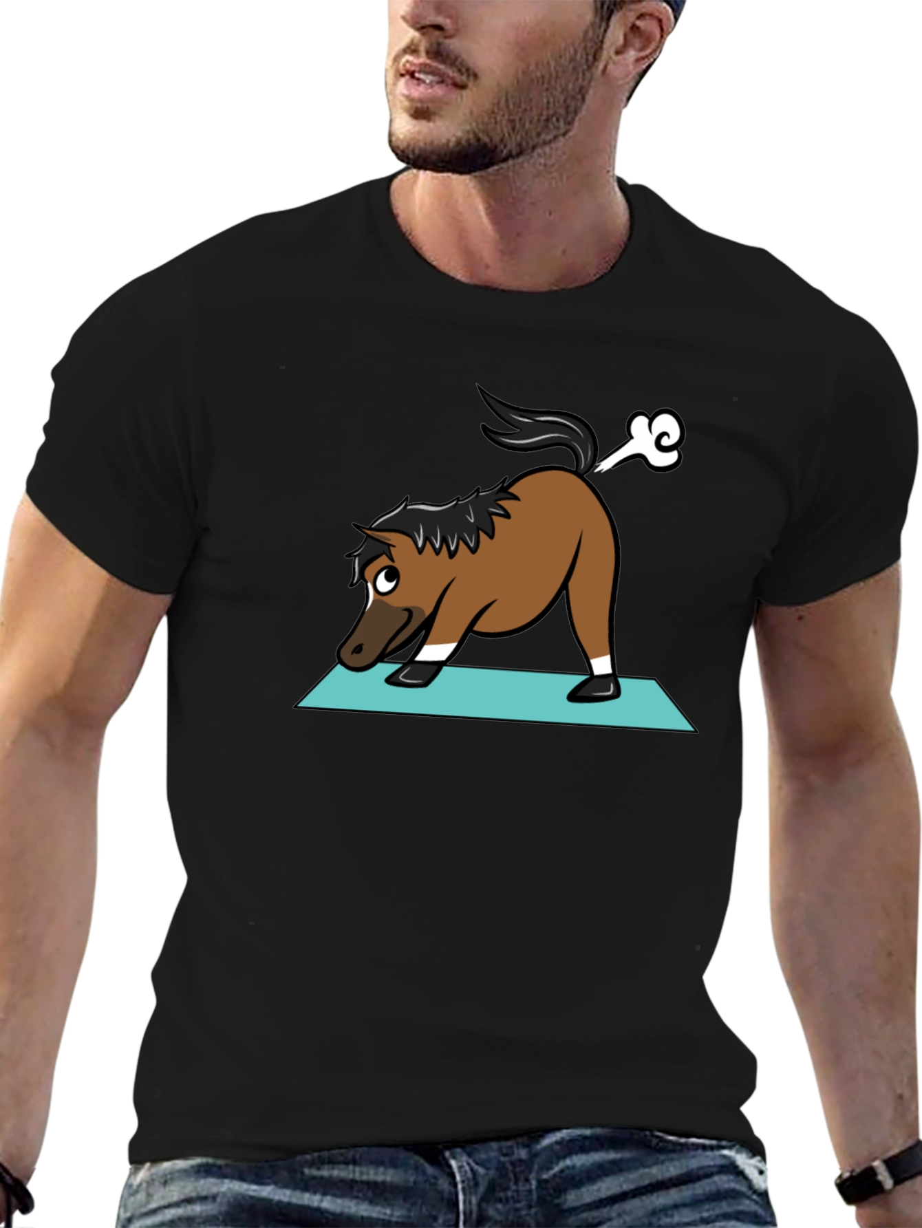 Yoga Horse Farting Funny Black T-Shirt