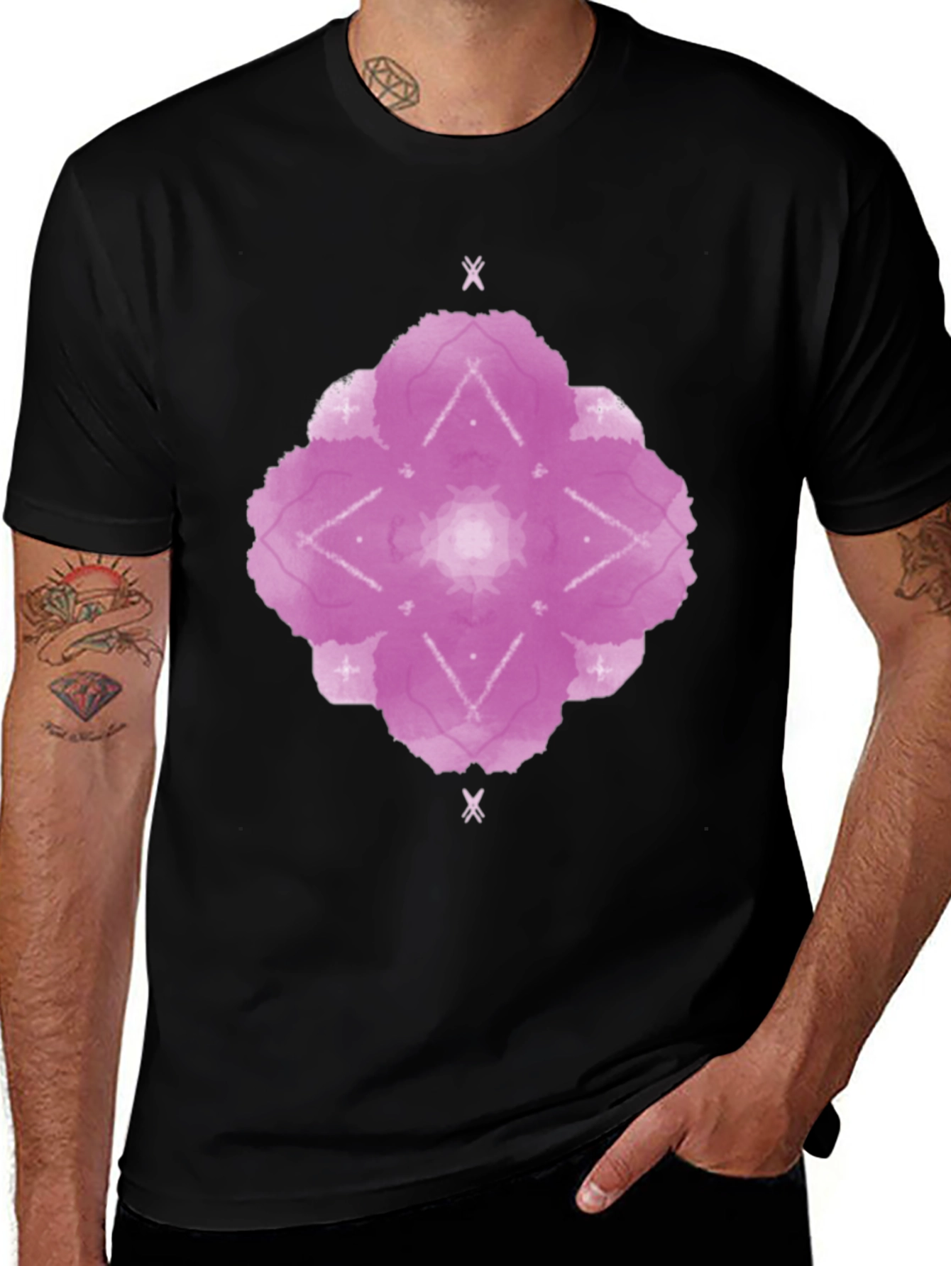 Abstract Floral Print Black T-Shirt