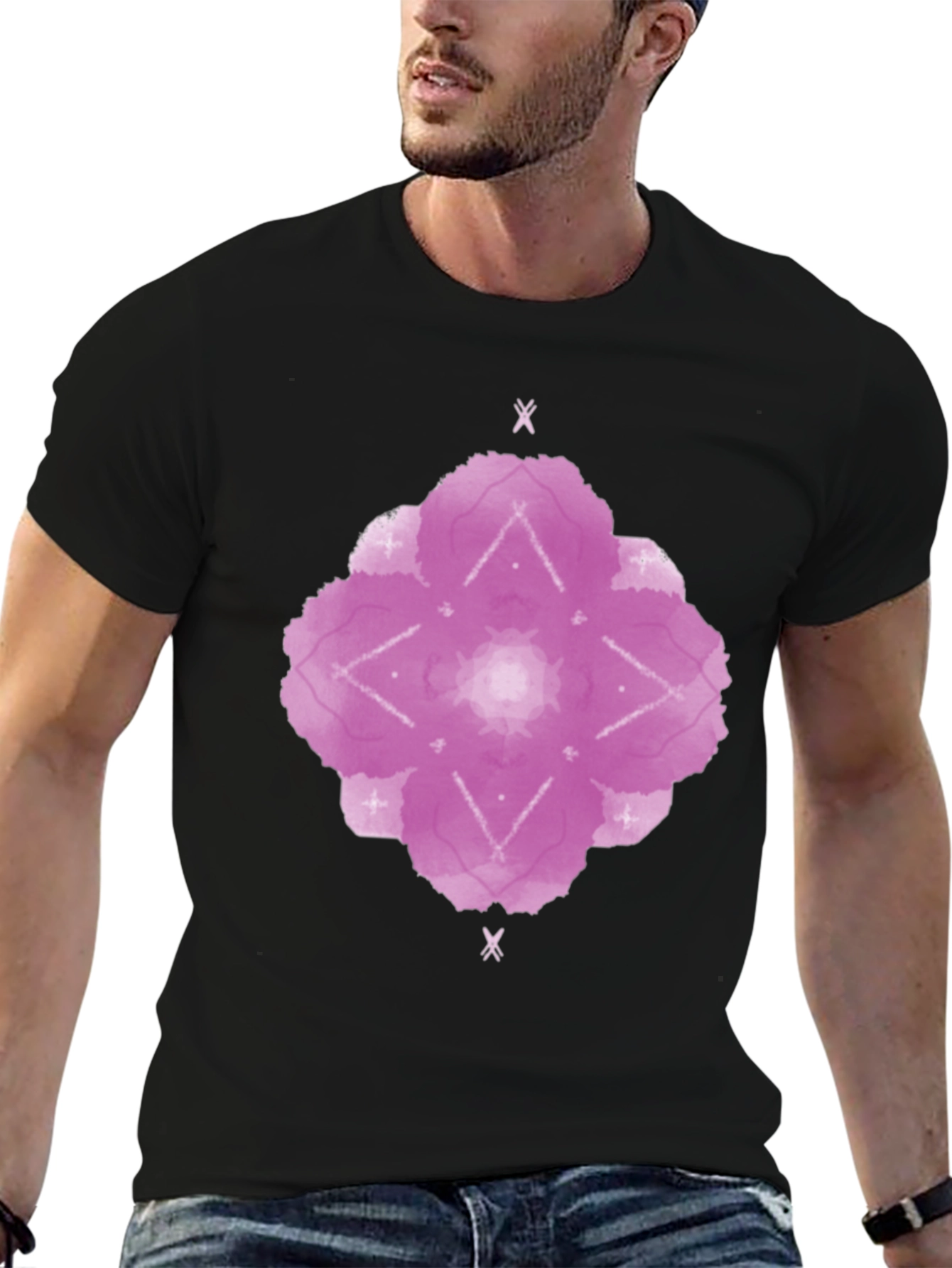 Abstract Floral Print Black T-Shirt