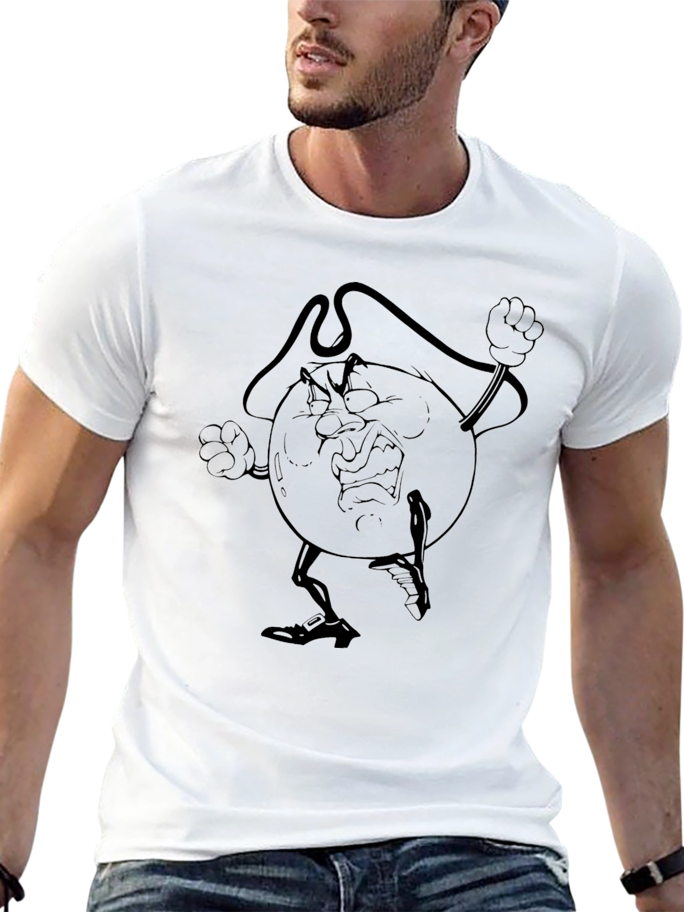 Angry Cartoon Globe Black T-Shirt