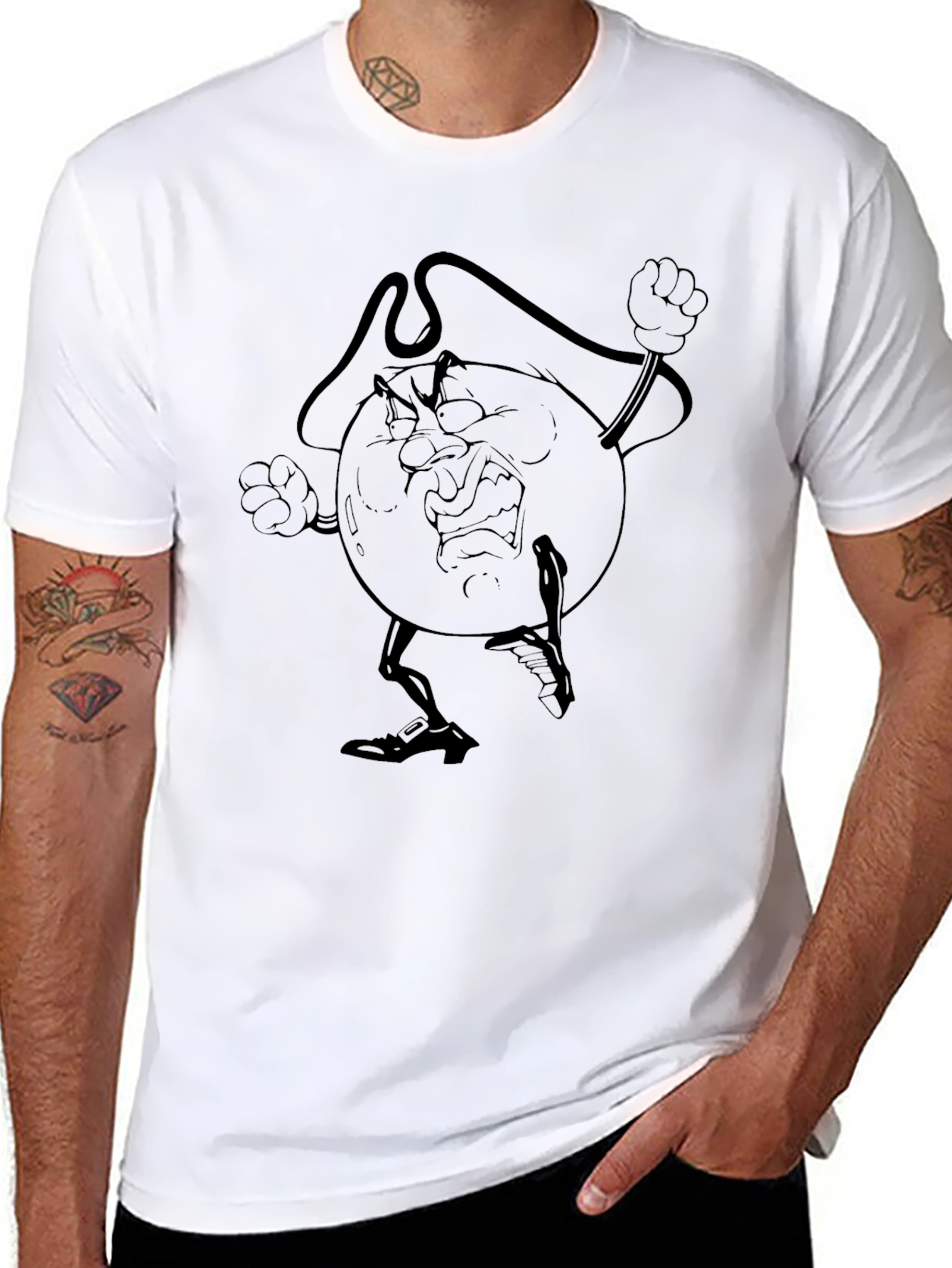 Angry Cartoon Globe Black T-Shirt
