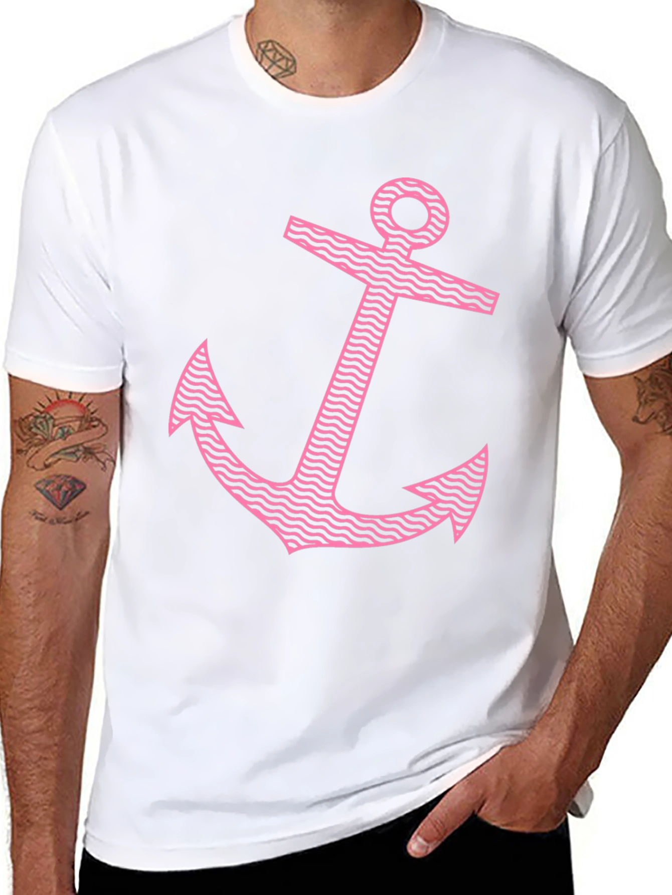 Anchor Graphic Tee - Pink Print on Black