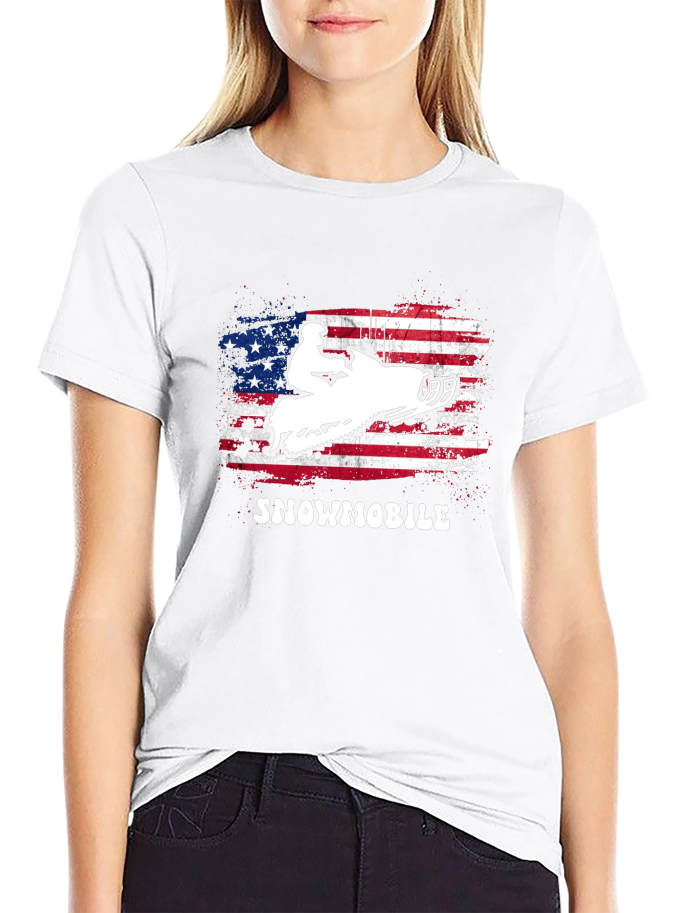American Flag Snowmobile Graphic T-Shirt