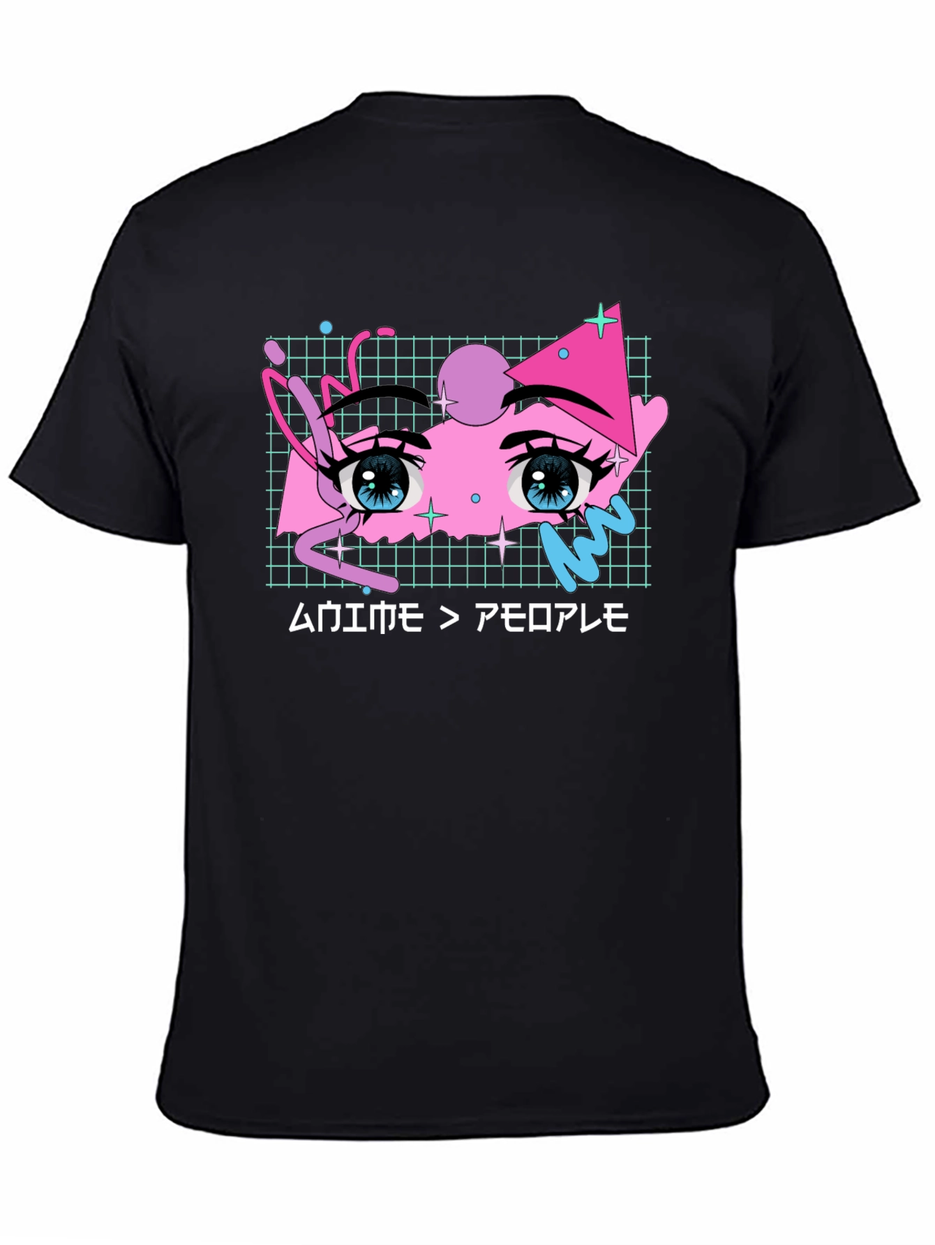 Anime Eyes Graphic Tee - Black Cotton T-Shirt